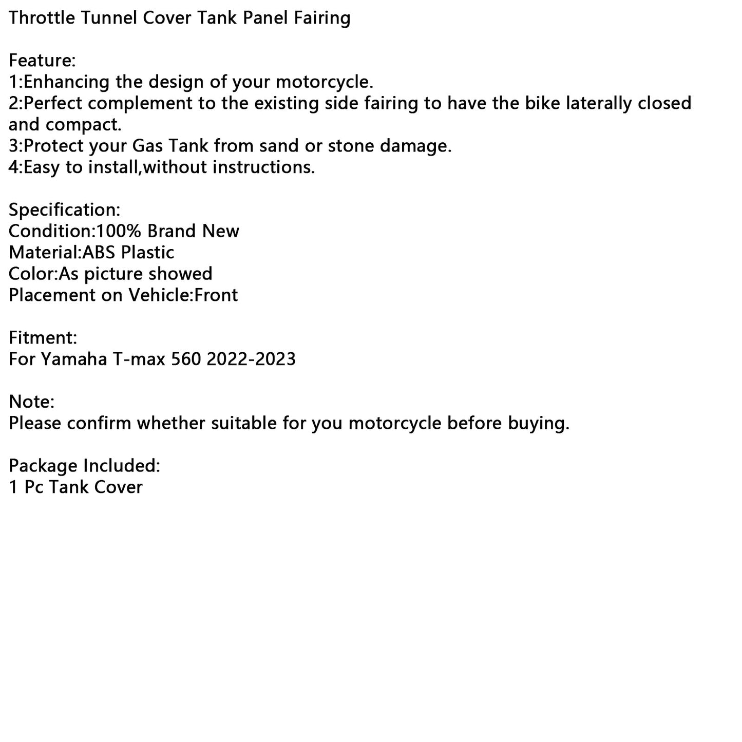 2022 2023 Yamaha Tmax 560 Throttle Tunnel Cover Tank Panel Fairing