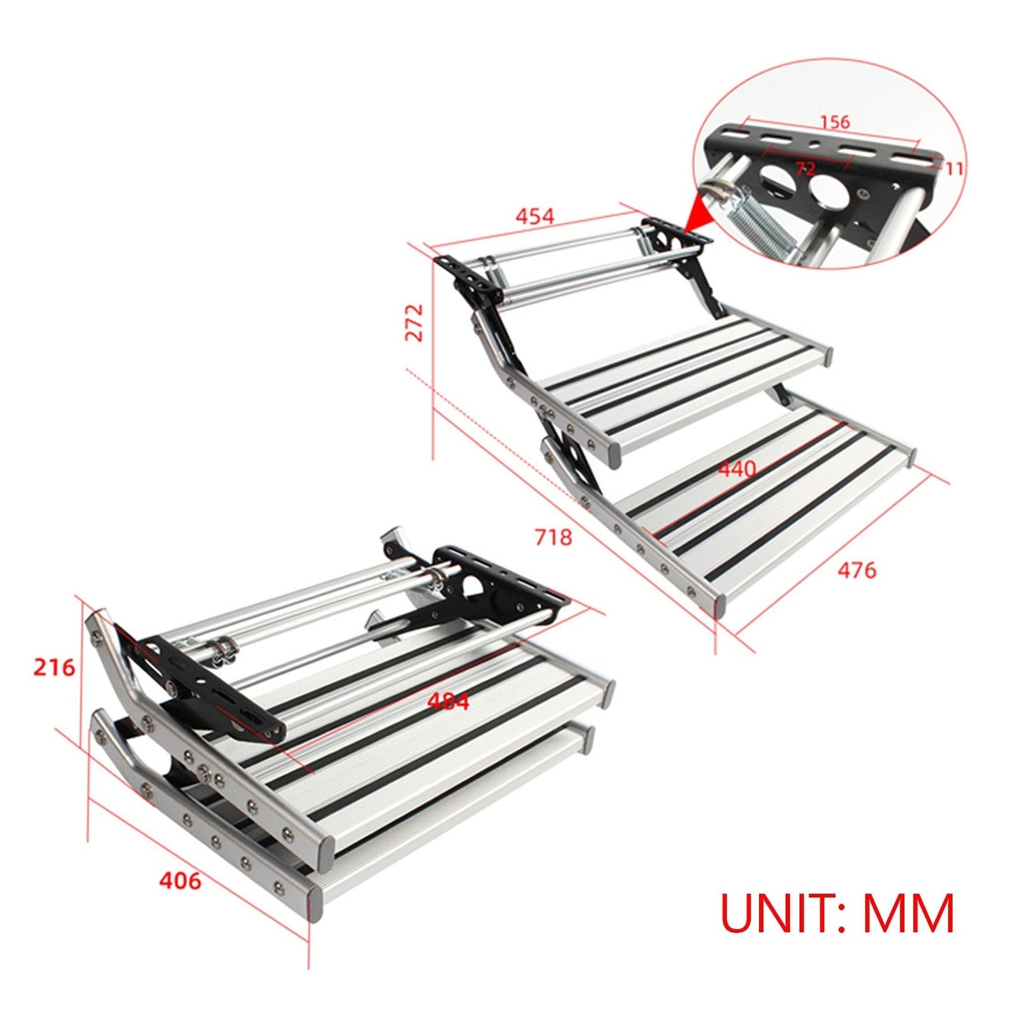 Aluminum Manual Double Pull Out Drop Down Caravan Folding Step For Motorhome RV Campervan