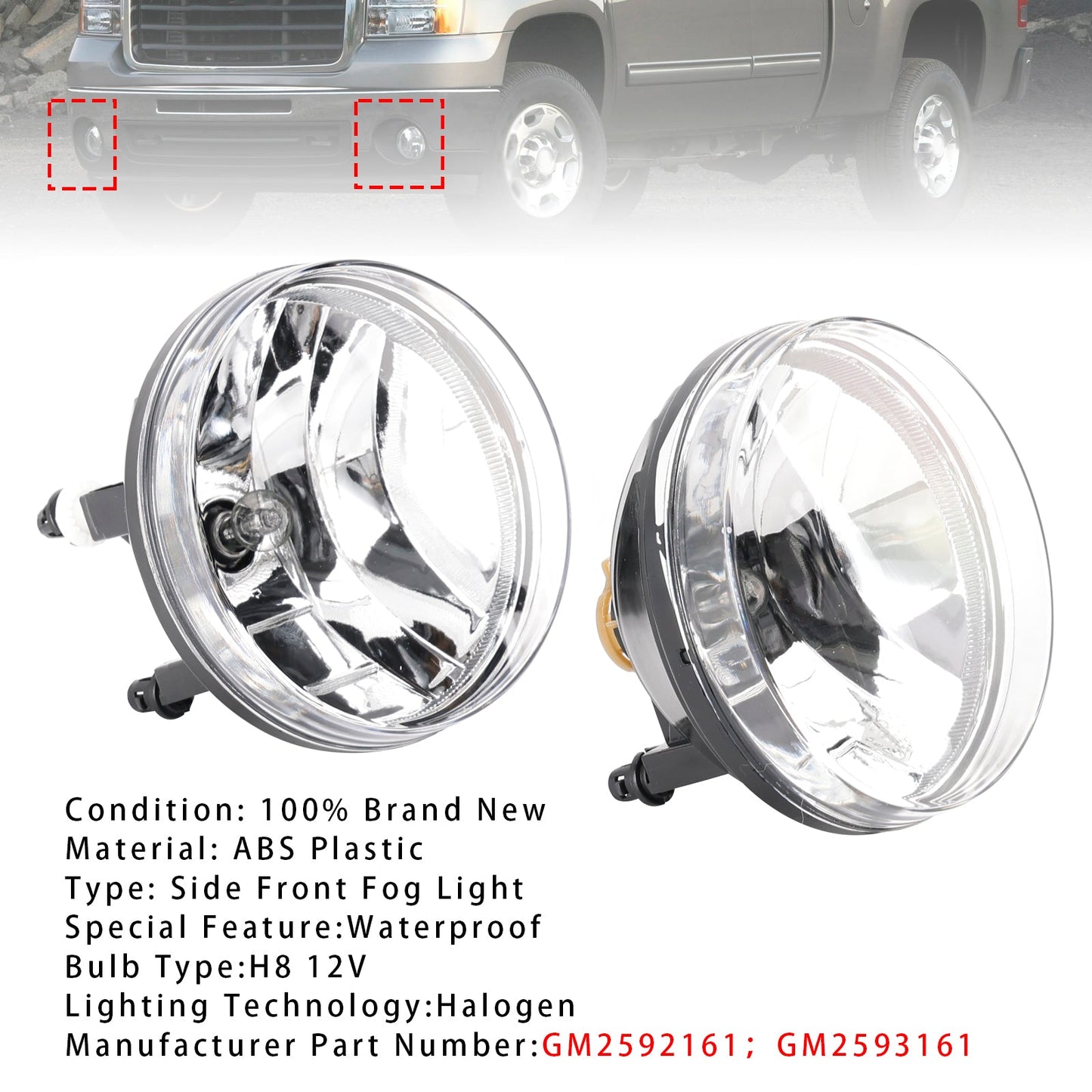 2007-2013 GMC Sierra 1500 Pair Front Fog Lights Lamps With Bulbs