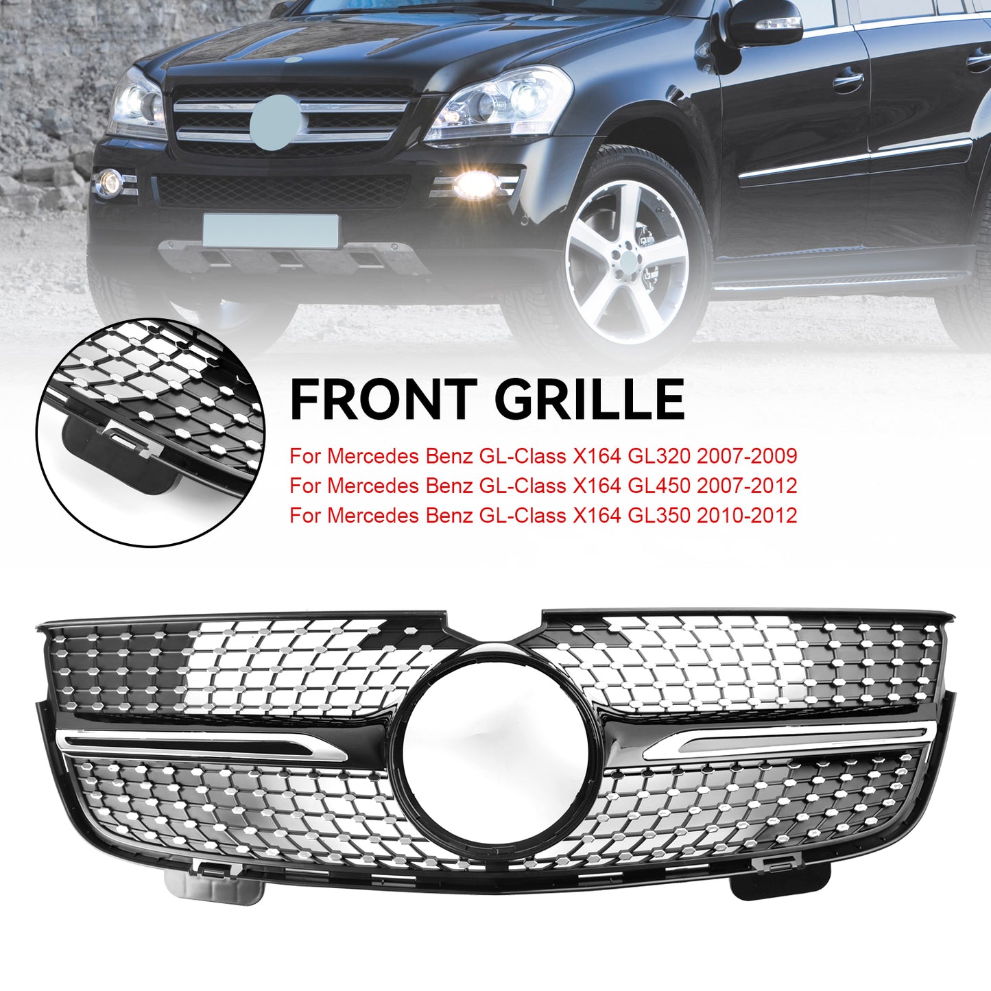 Diamonds Front Bumper Grille Fit Mercedes Benz GL-Class X164 2007-2009 Chrome