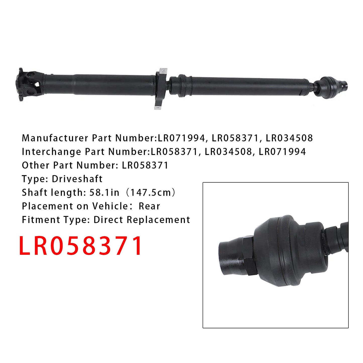 2014-2016 Land Rover Range Rover Sport V8 5.0L Petrol Rear Drive Shaft Assembly LR058371 LR034508