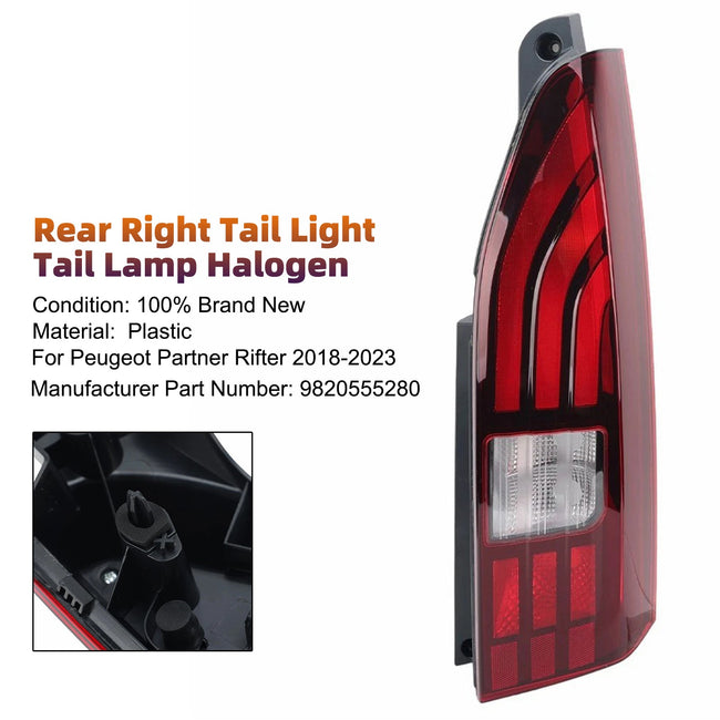 2018-2023 For Peugeot Rifter Heckklappe Rear Right Tail Light Tail Lamp Halogen 9820555280