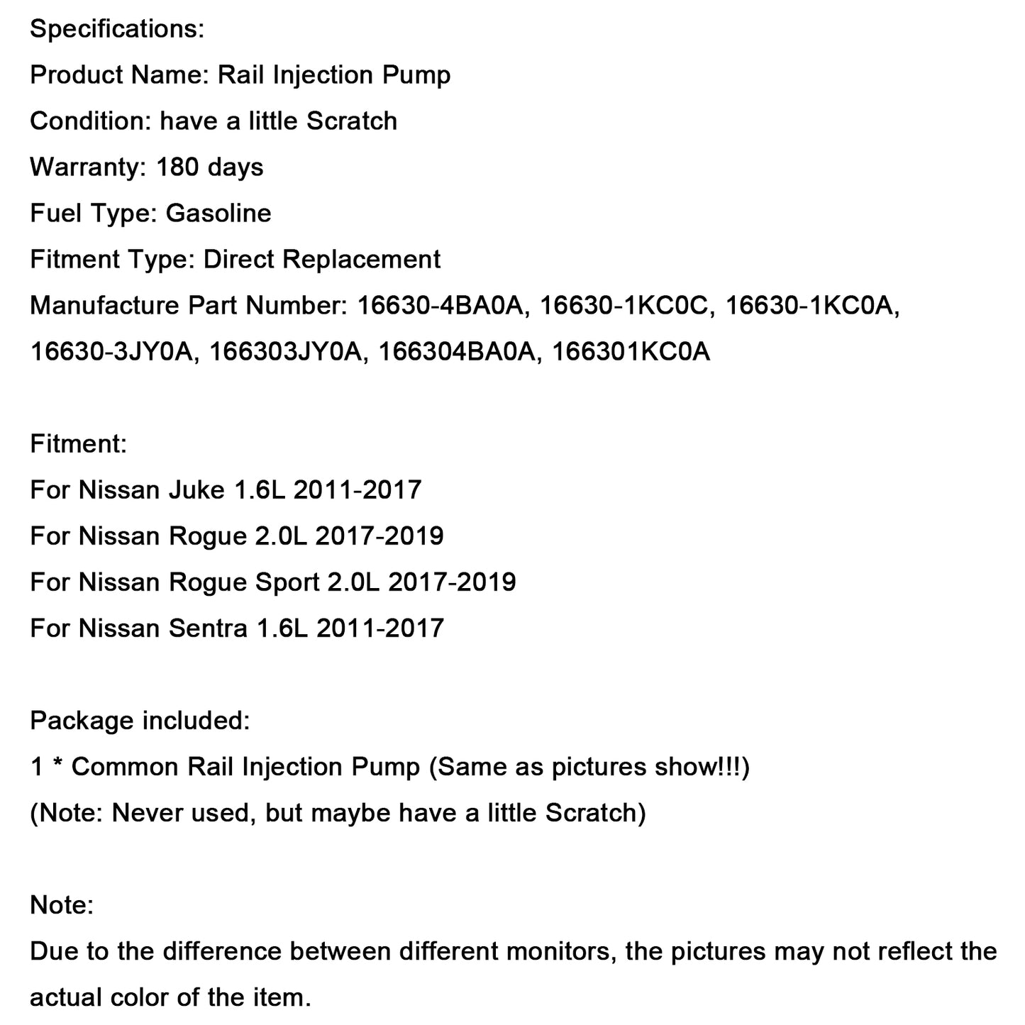 High Pressure Fuel Pump Fit Nissan Juke 2011-2017 1.6L Fit Rogue Sport 2017 2.0L