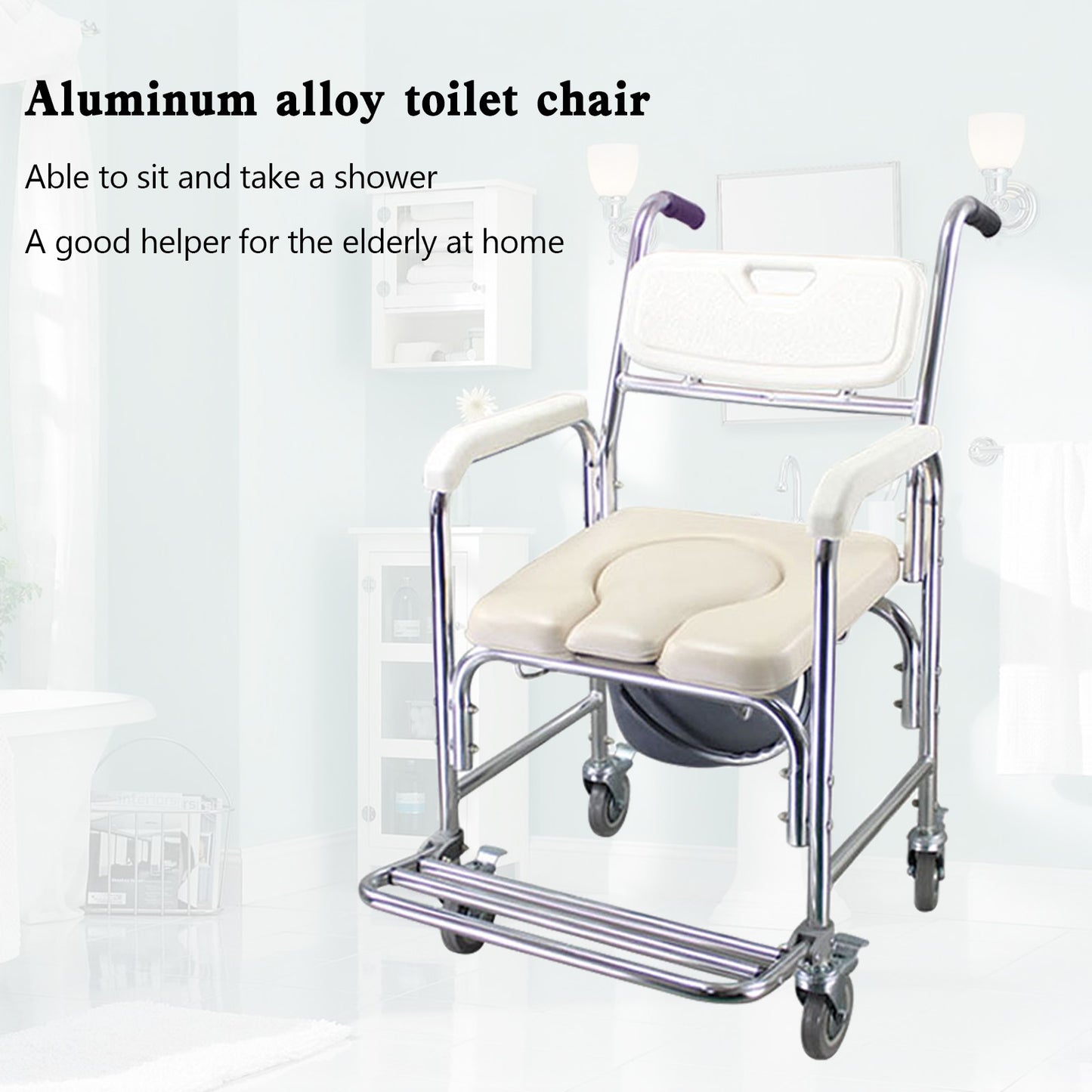 Multifunction Wheeled Mobile Toilet Commode Shower Chair Wheelchair