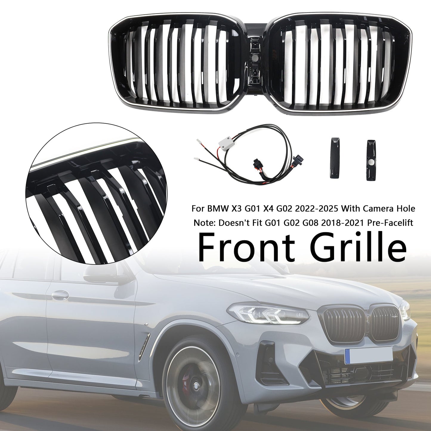 2022-2025 BMW X3 G01 X4 G02 Double Slat Glossy Black Bumper Kidney Grille