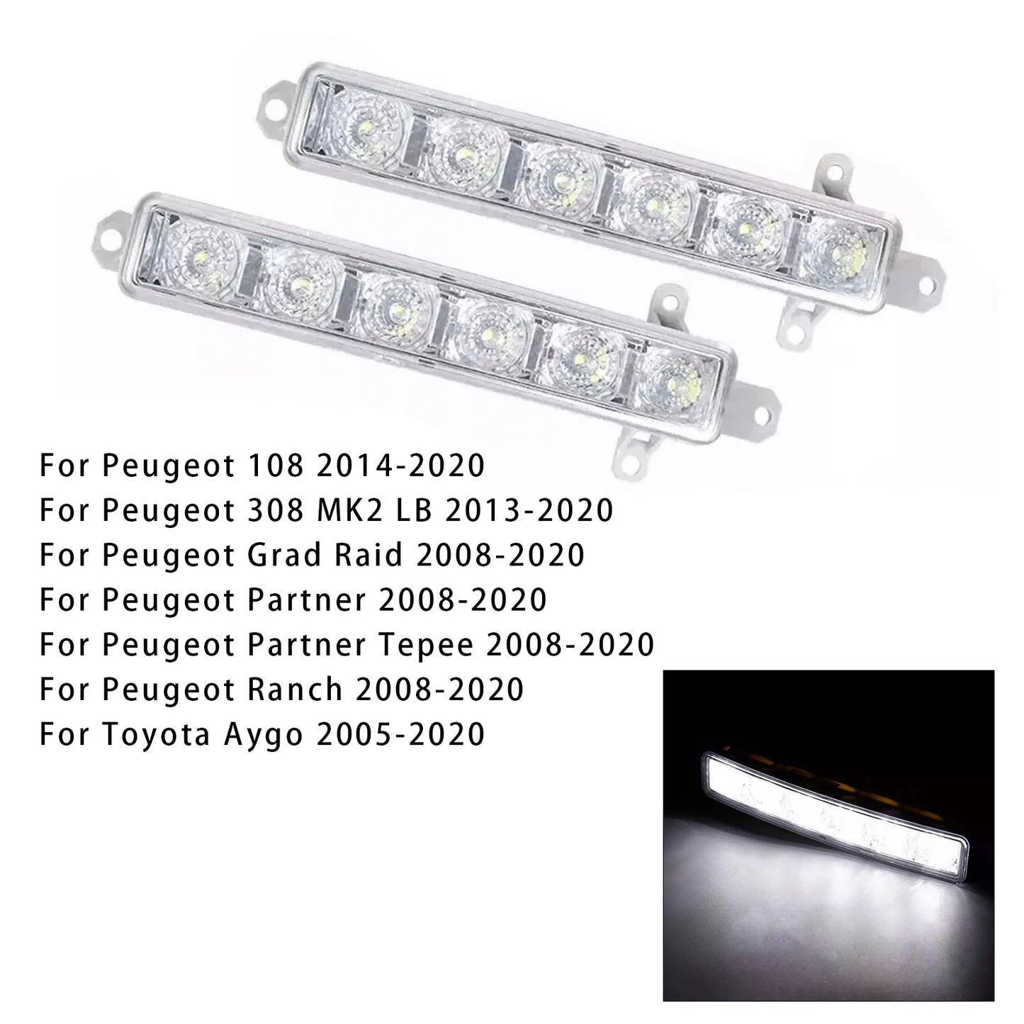 Pair LED Daytime Running Fog Light For Citroen C3 Berlingo Peugeot 9802795580