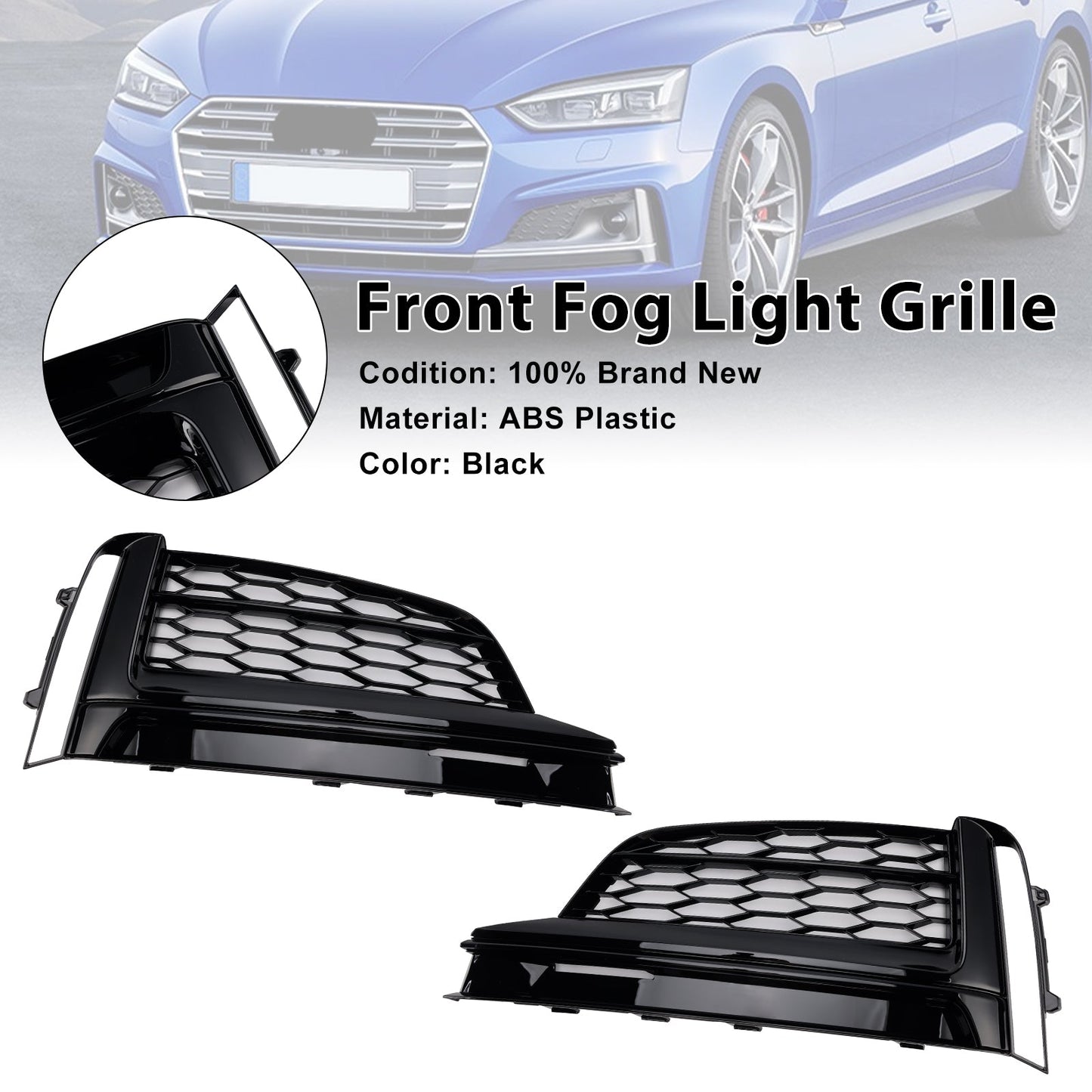 2018-2019 Audi A5 S-Line S5 2PCS Front Bumper Fog Light Grille Cover