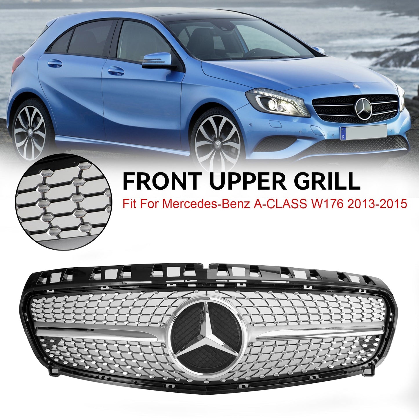 A CLASS W176 2013-2015 Mercedes Benz Grill Car Front Bumper Grille Grill Black/Chrome