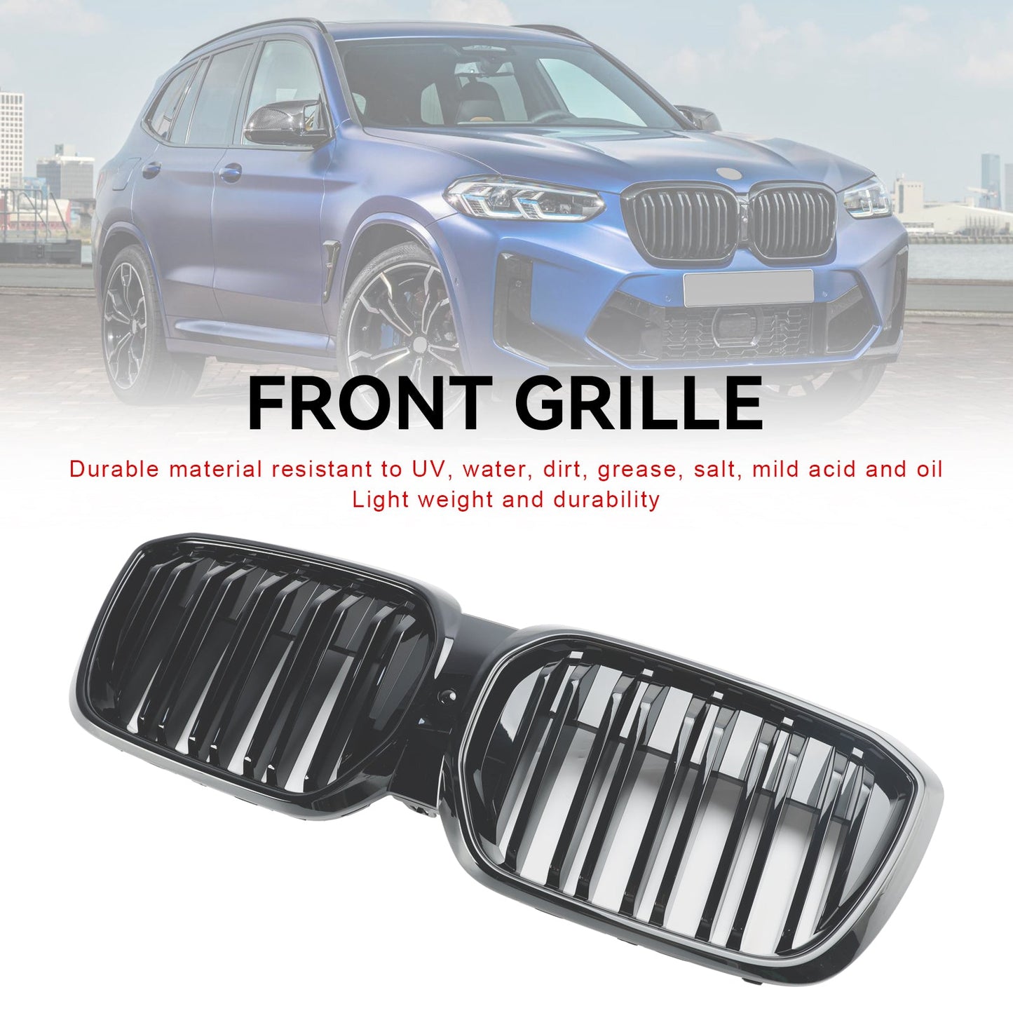 2022+ BMW IX3 G08 LCI Double Slat Gloss Black Front Kidney Grill Grille