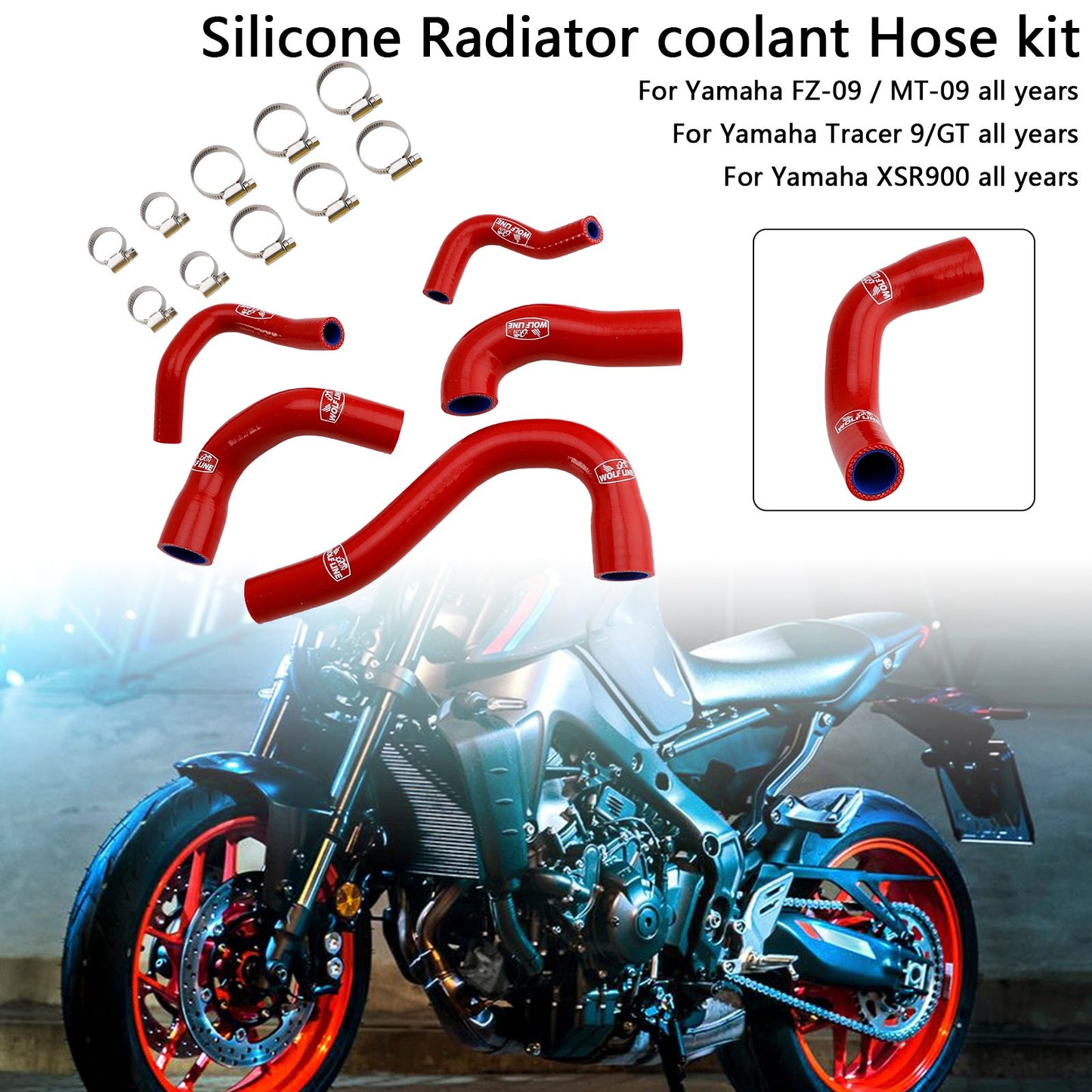 Yamaha MT-09 XSR900 Tracer 9/GT all years Silicone Radiator coolant Hose