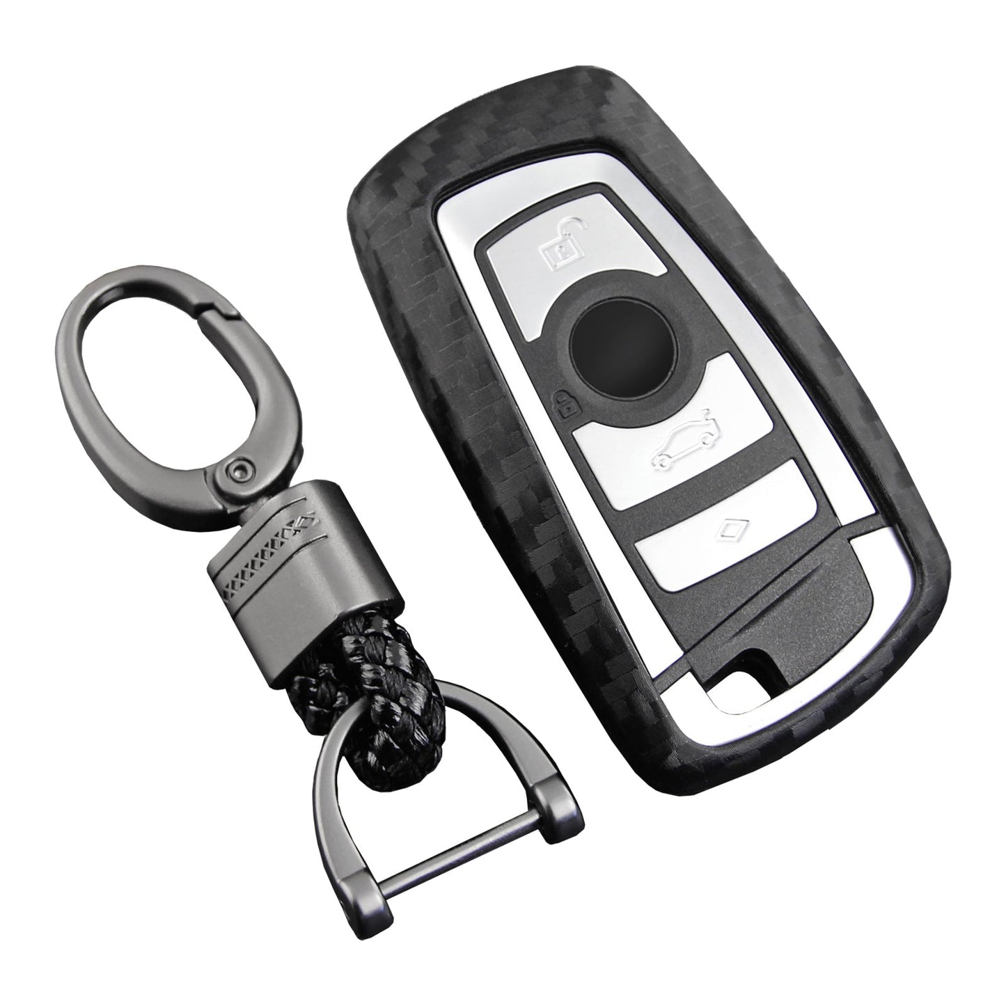 Leather Silicone Car Key Case Cover With Buckle For BMW Square