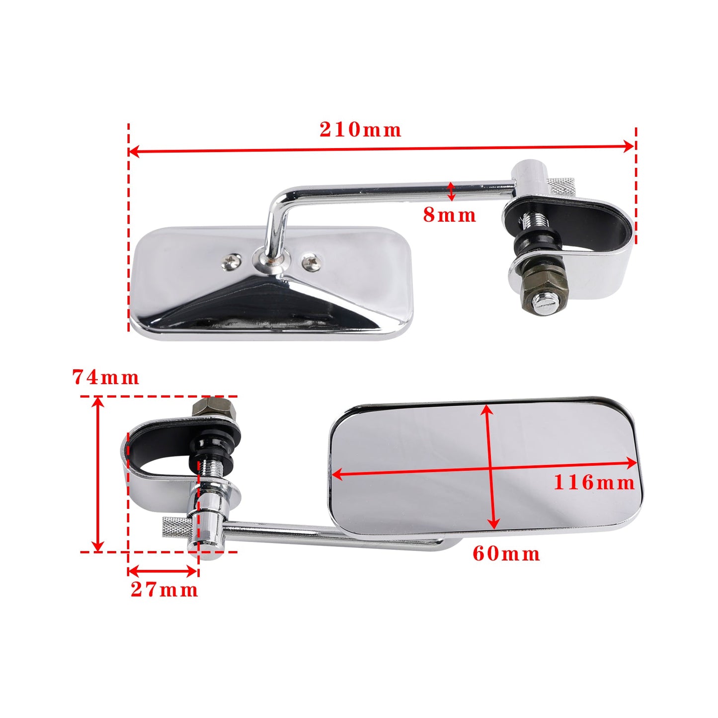 Retro Rectangular Clamp On Chrome Mirrors For Yamaha XS650 SR400 SR500 W650