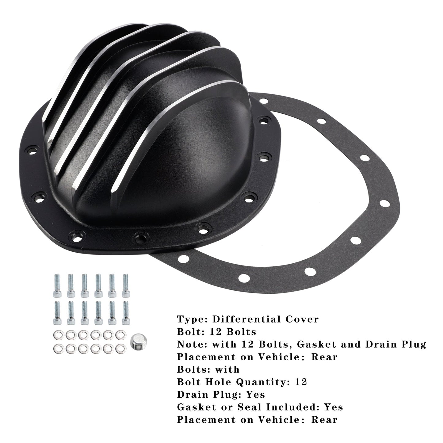 1967-1981 Chevy Blazer 1/2 Ton aFull-Size 12 Bolt Black Aluminum Differential Rear End Cover YI217826T CE2862856IEC