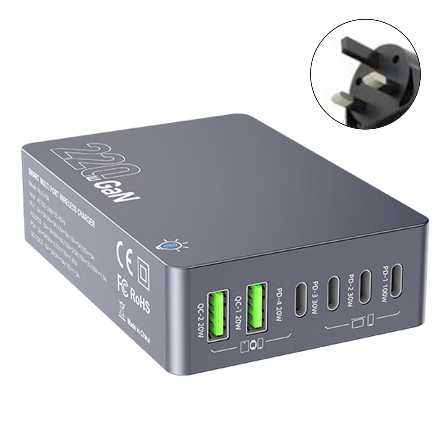 F8A Charging Station USB 6-Port Fast Charger PD100W Charging Stand Smart Charger