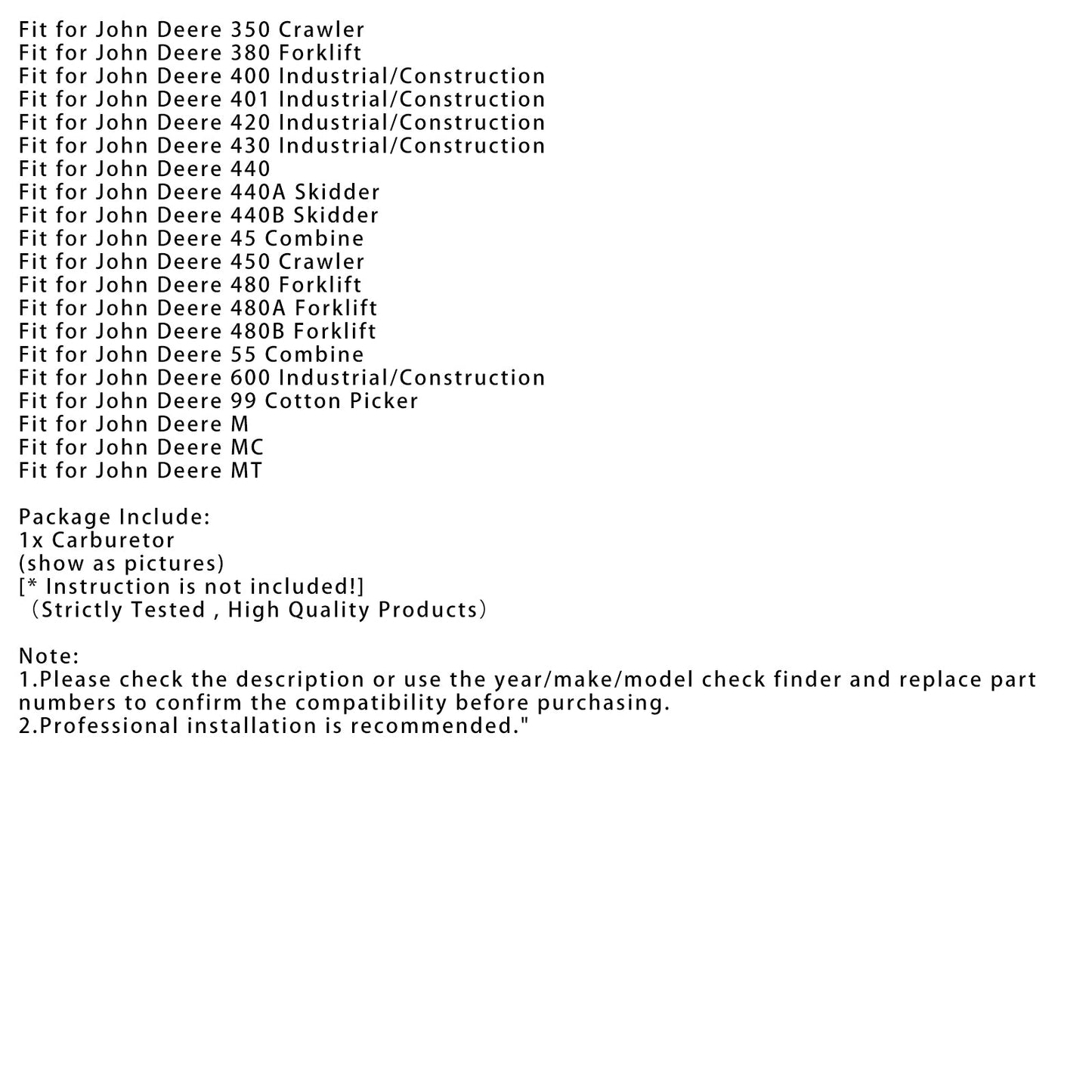 John Deere 55 Combine Carburetor 1403-0001 102631AS 520736M92 TSX997