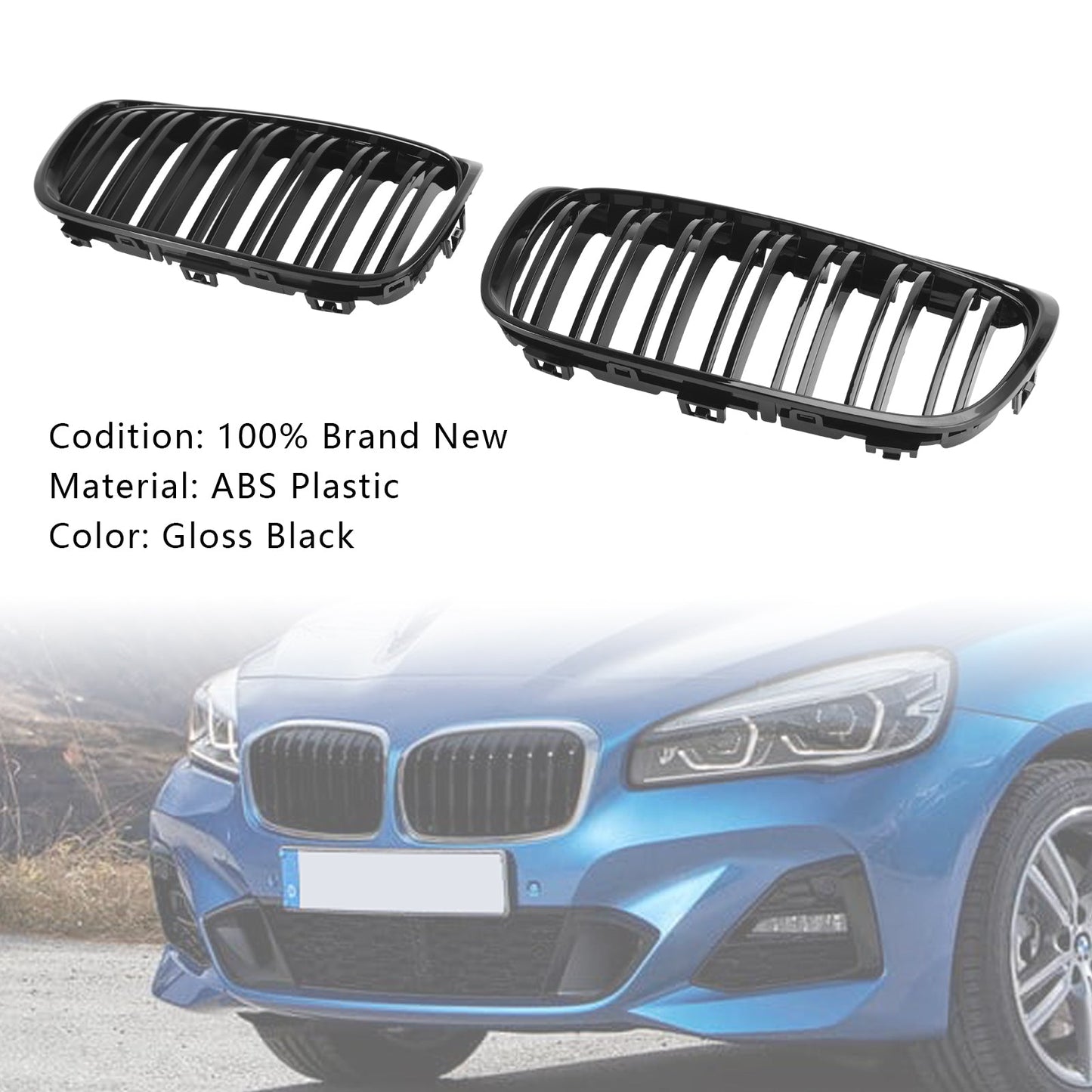 2018-2021 BMW 2 Series F45 F46 Gloss Black Front Kidney Grill Grille 2PCS