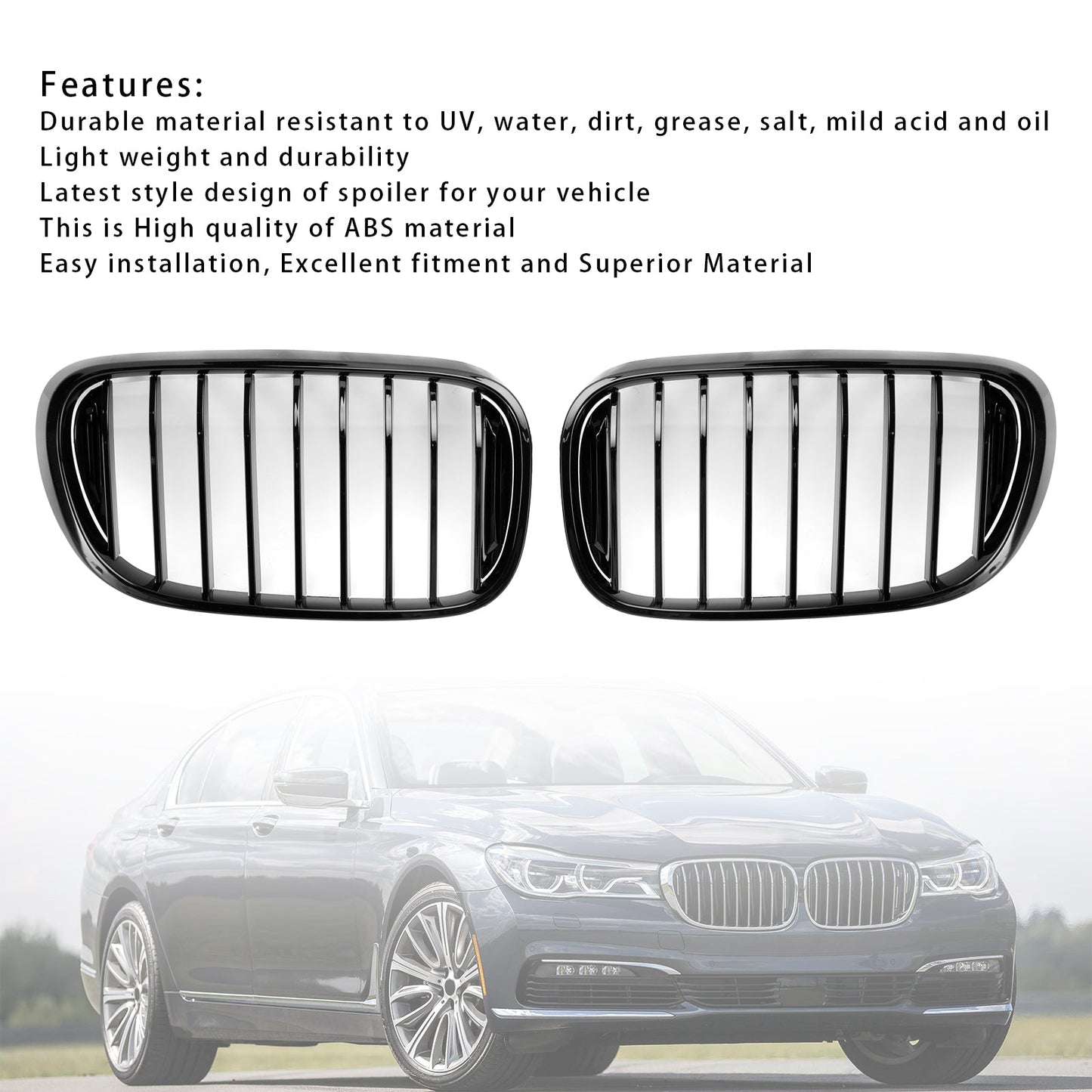 2016-2018 BMW 7-Series G11 G12 740i 750i Gloss Black Front Kidney Grille