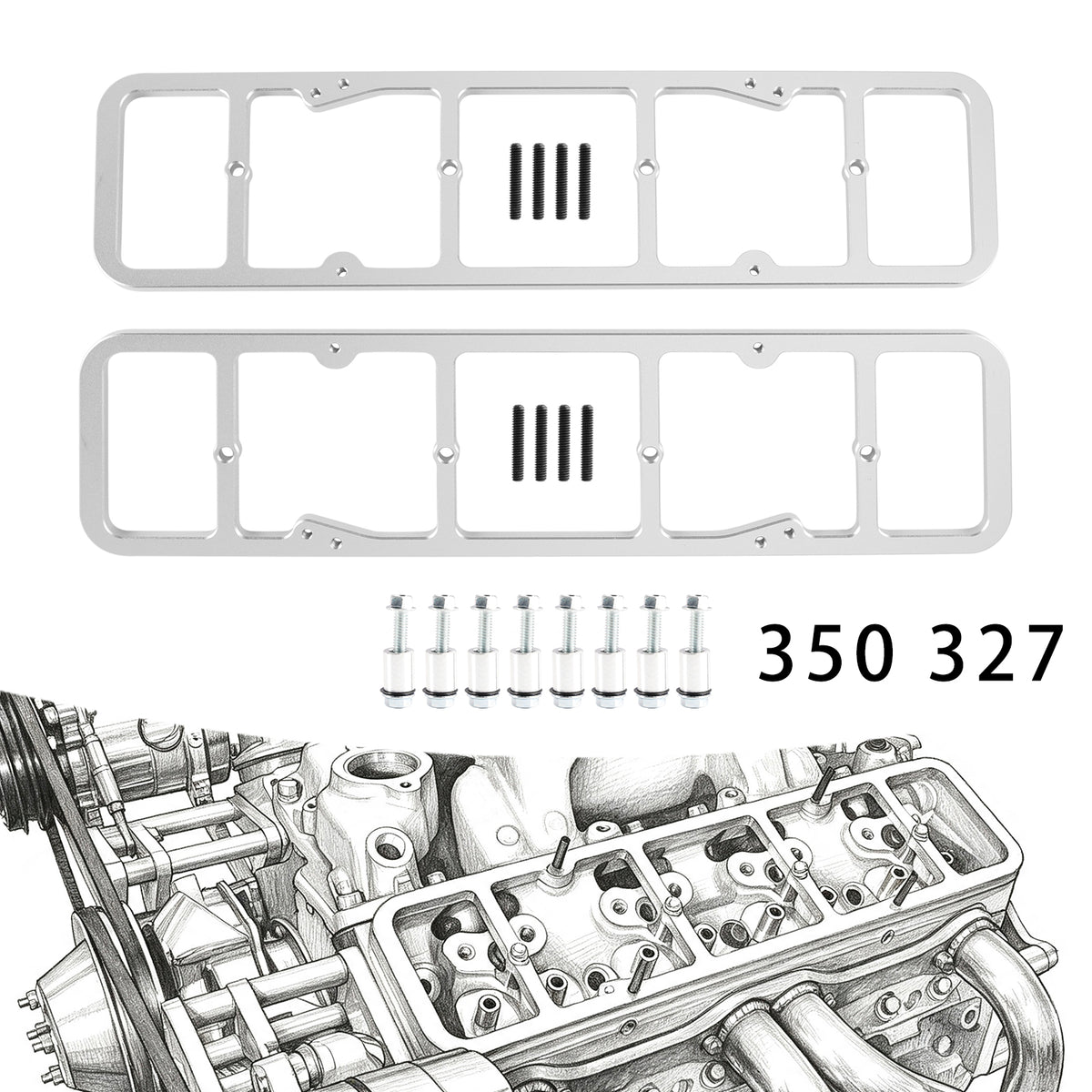 Valve Cover Plate 350 327 Head Perimeter Bolt Cover 55-86 to Center Bolt 87-02