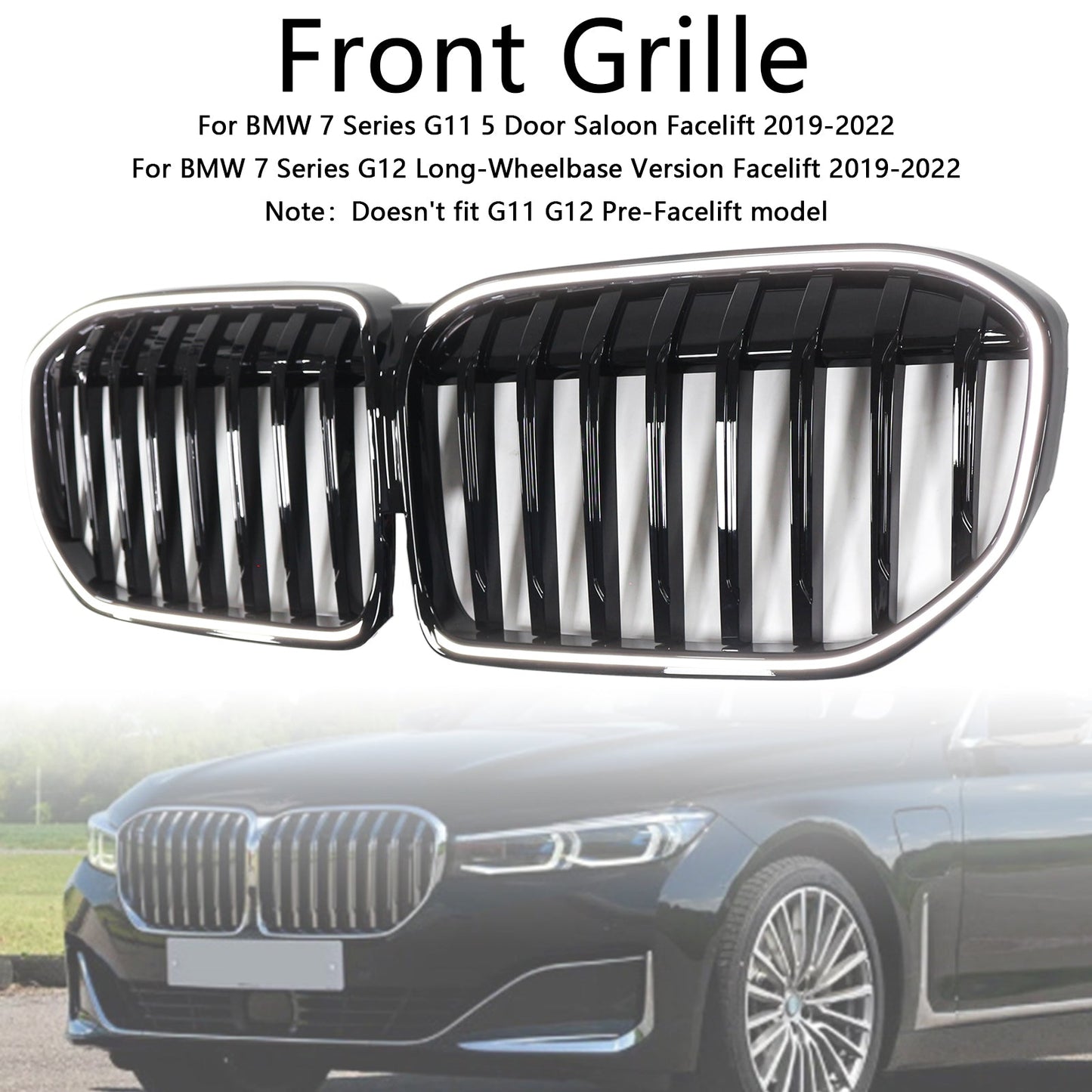 2019-2022 BMW 7 Series G11 G12 Single Slat Gloss Black Front Grill Grille Fit