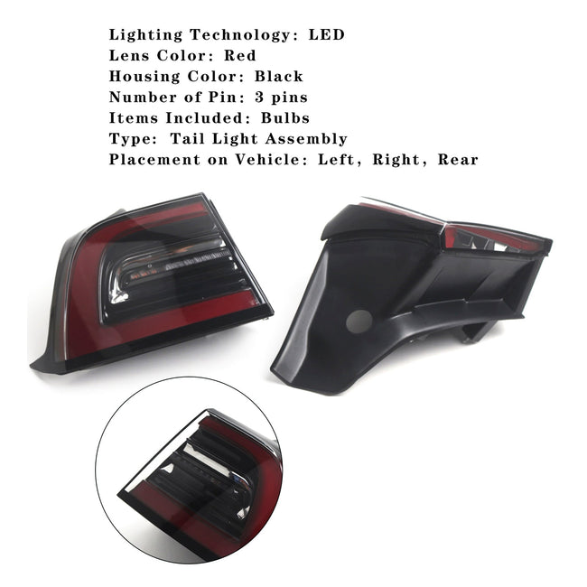 L+R Rear Tail Lamp LED Light 1077399-00,1077398-00 For Tesla Model 3 2017-2023