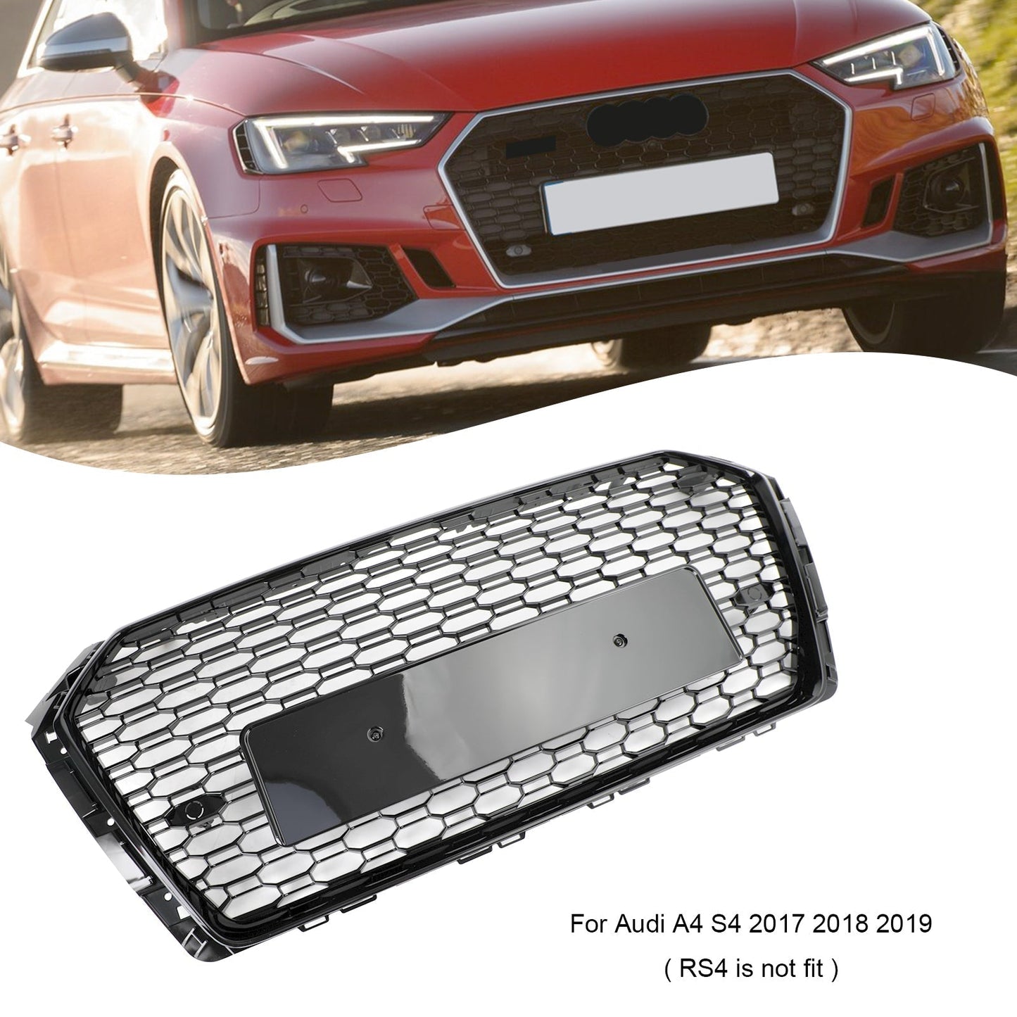 Audi B9 2016-2019 Honeycomb Mesh Hex Car Grille Grill RS4 Style Black