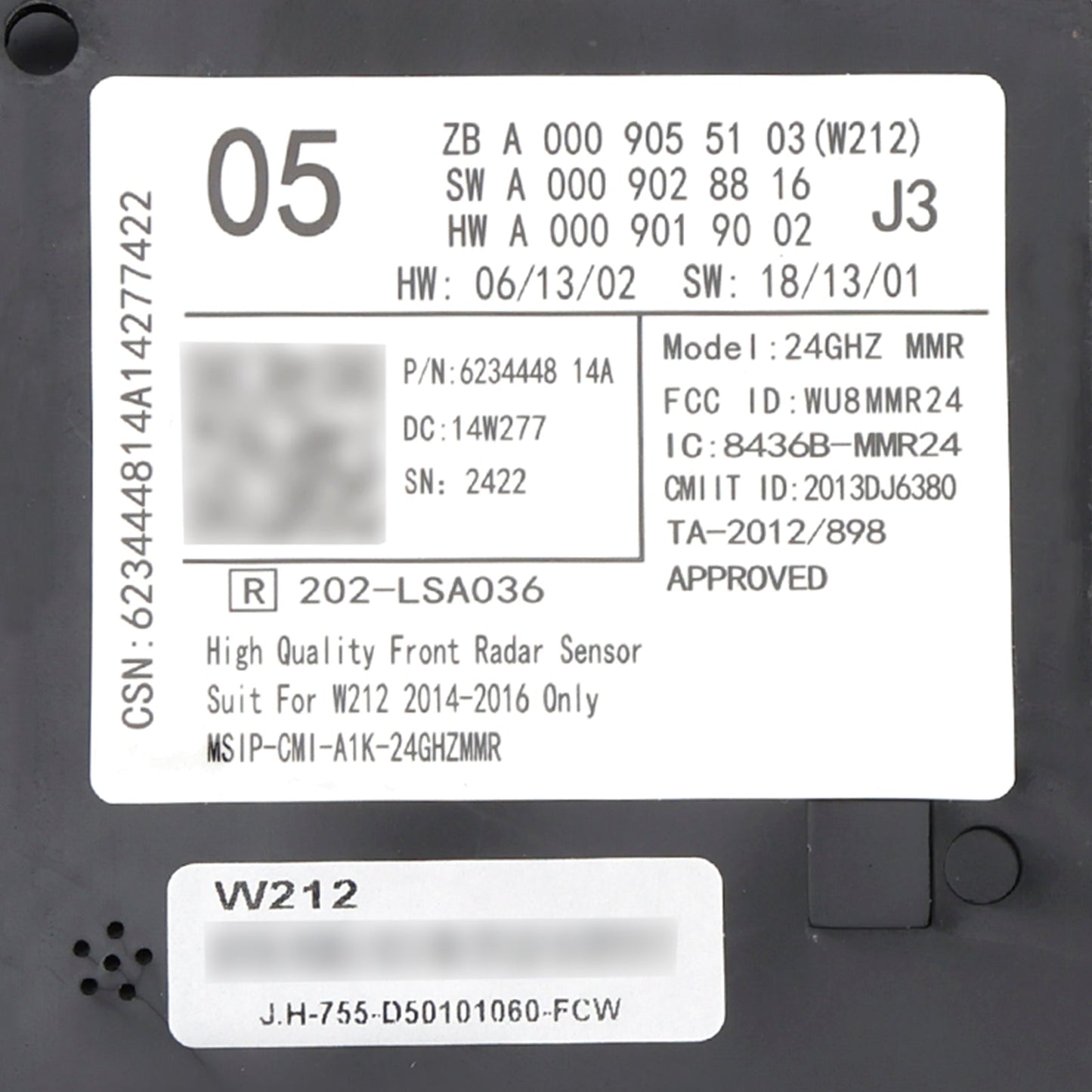 2014-2016 Mercedes W212 Front Radar Sensor Control Unit A0009055103 A0009028816 A0009009102