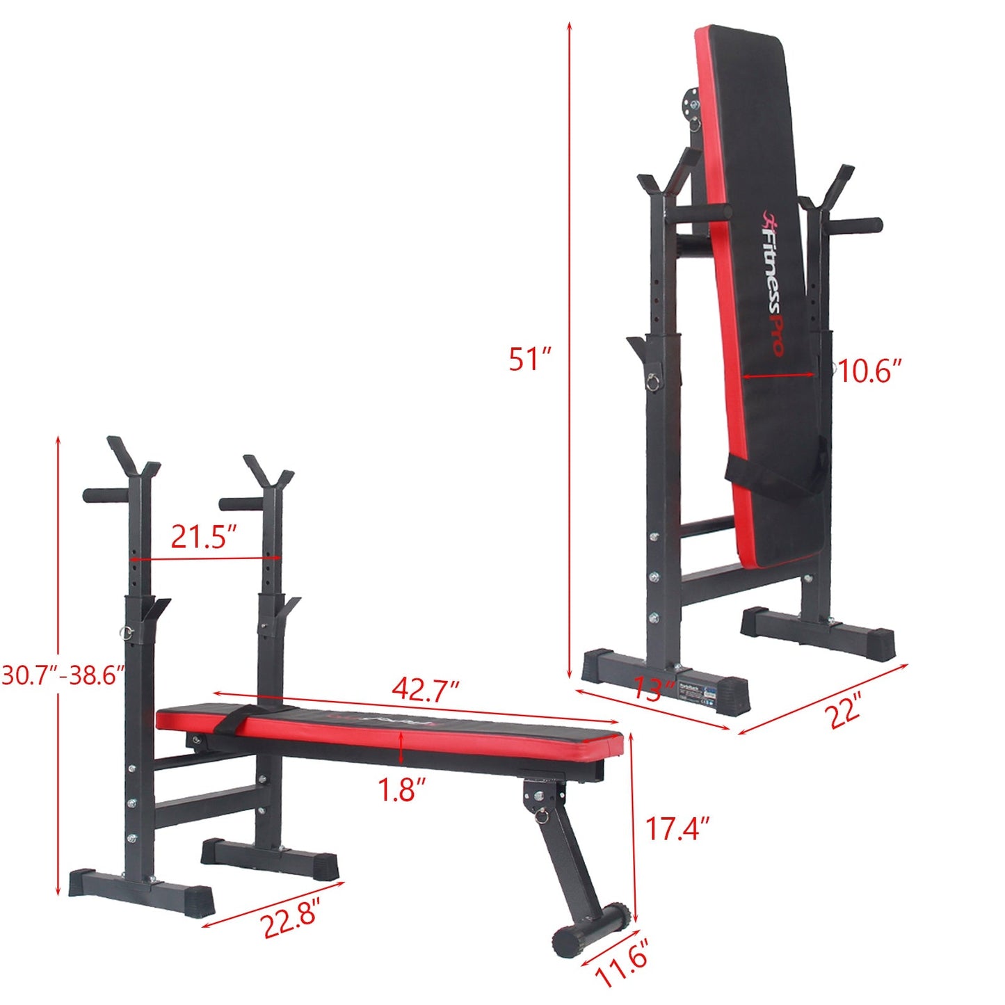 Adjustable Weight Bench Folding Bench Press Bench w/Barbell Rack Pec workout