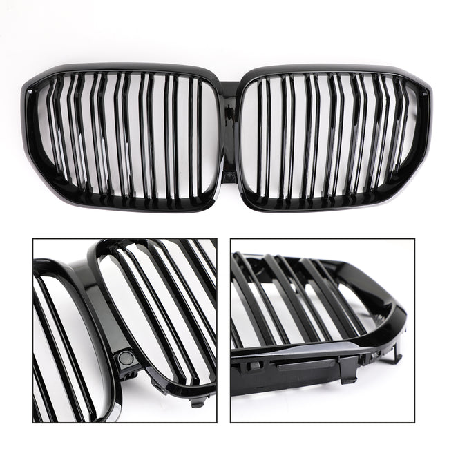 Front Kidney Grille Gloss Black Grill Dual Fin For BMW X5 G05 2018-2021