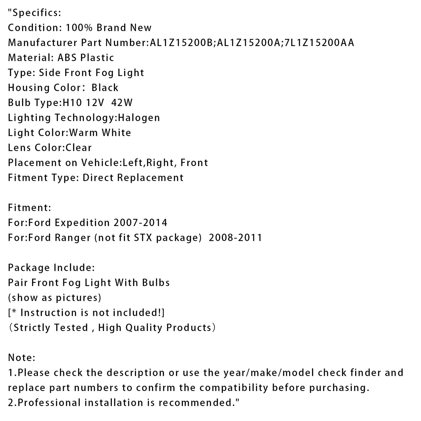 Pair Front Fog Light Lamps With Bulbs For Ford Expedition 2007-2014 Clear Lens