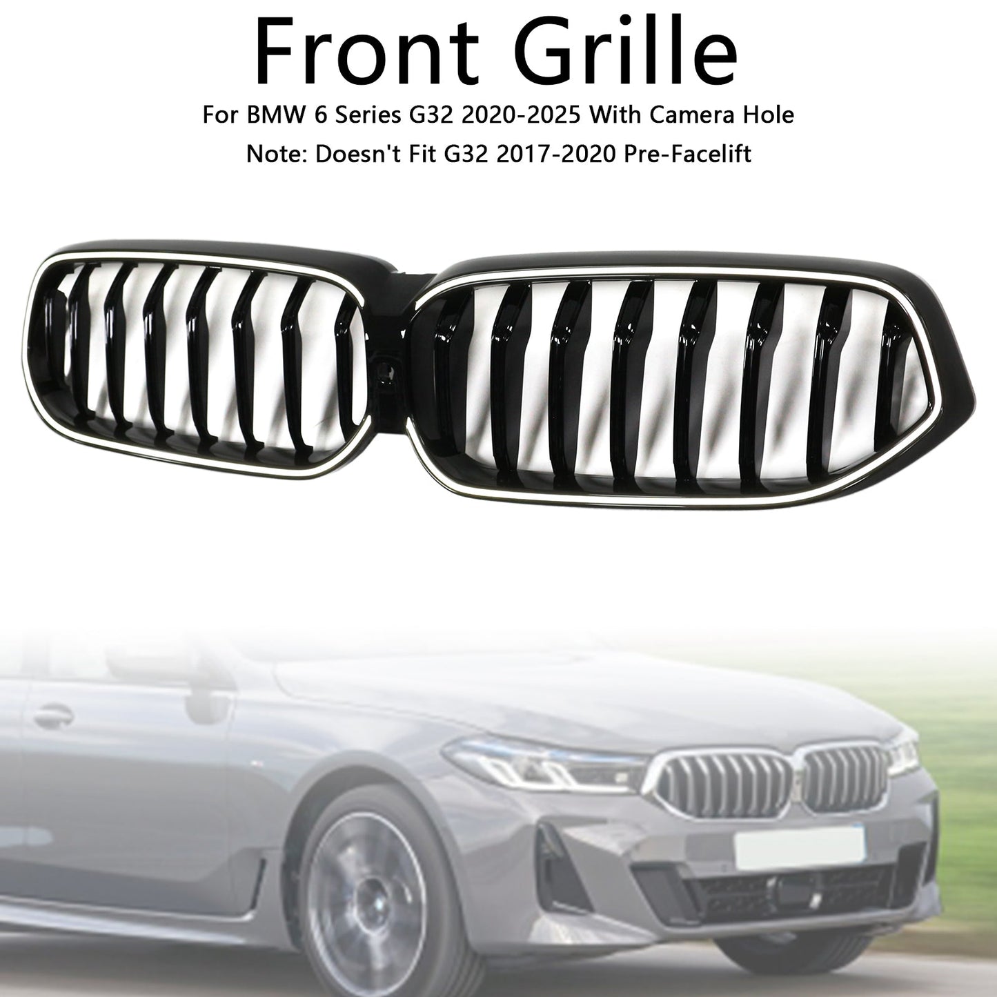 2020-2025 BMW 6 Series G32 Glossy Black Front Kidney Grill Grille