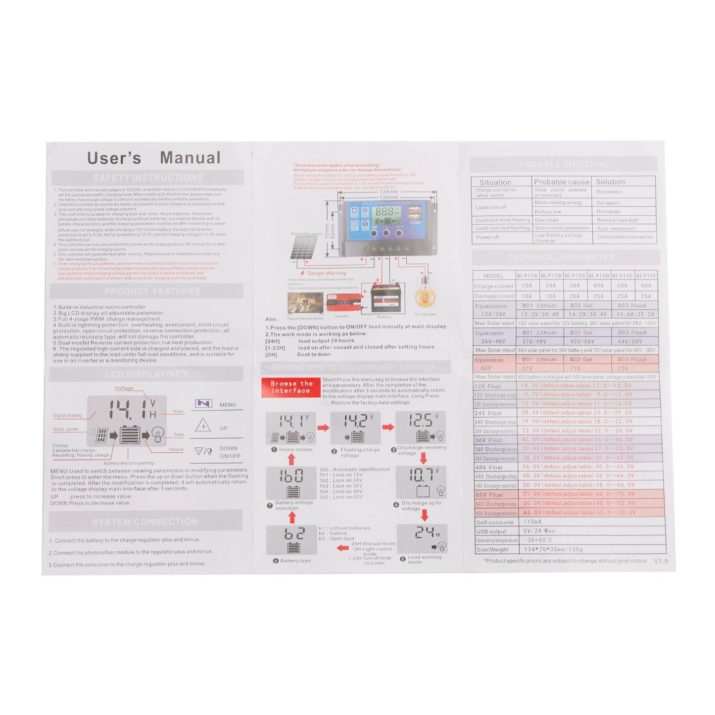 12V-60V PWM Solar Controller Display Current Solar Street Light Control 0V Start