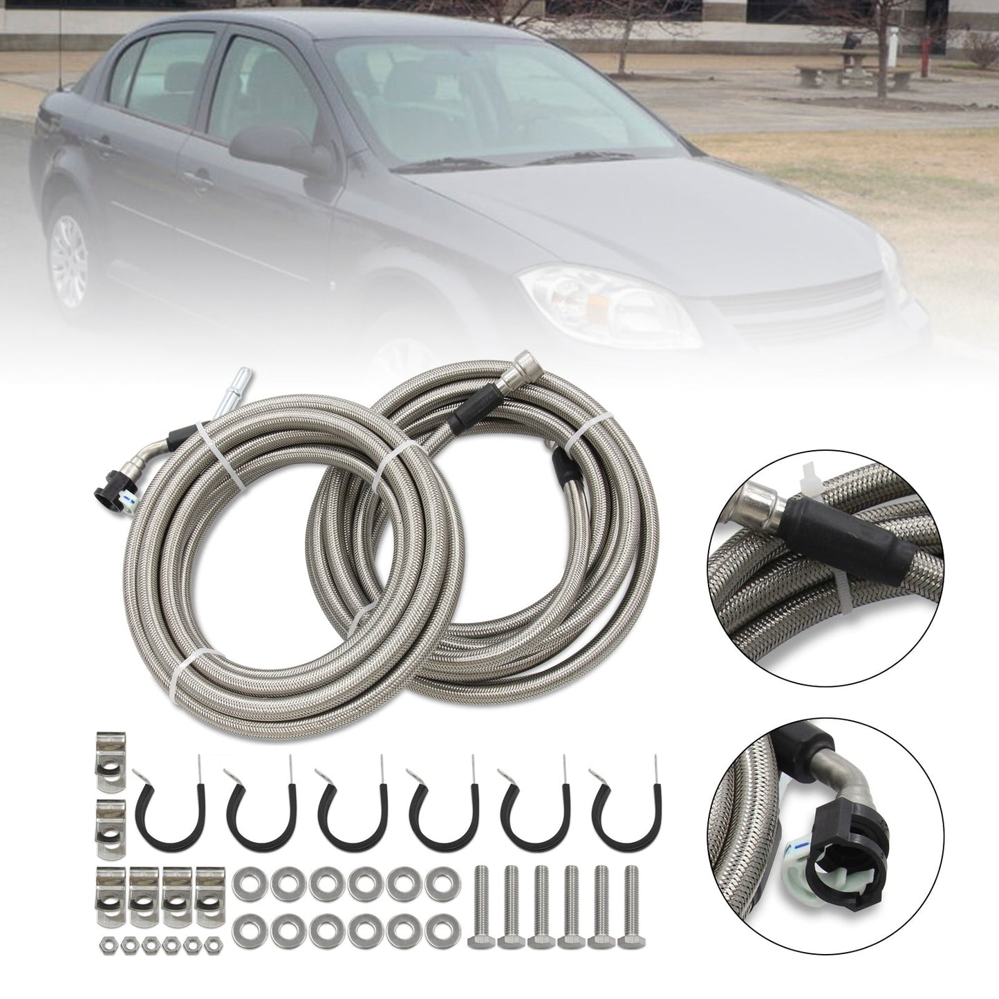 2006-2007 Saturn Ion, 2.4L l4 GAS Stainless Steel Braided Fuel Line Kit Quick Fix QFF0015SS