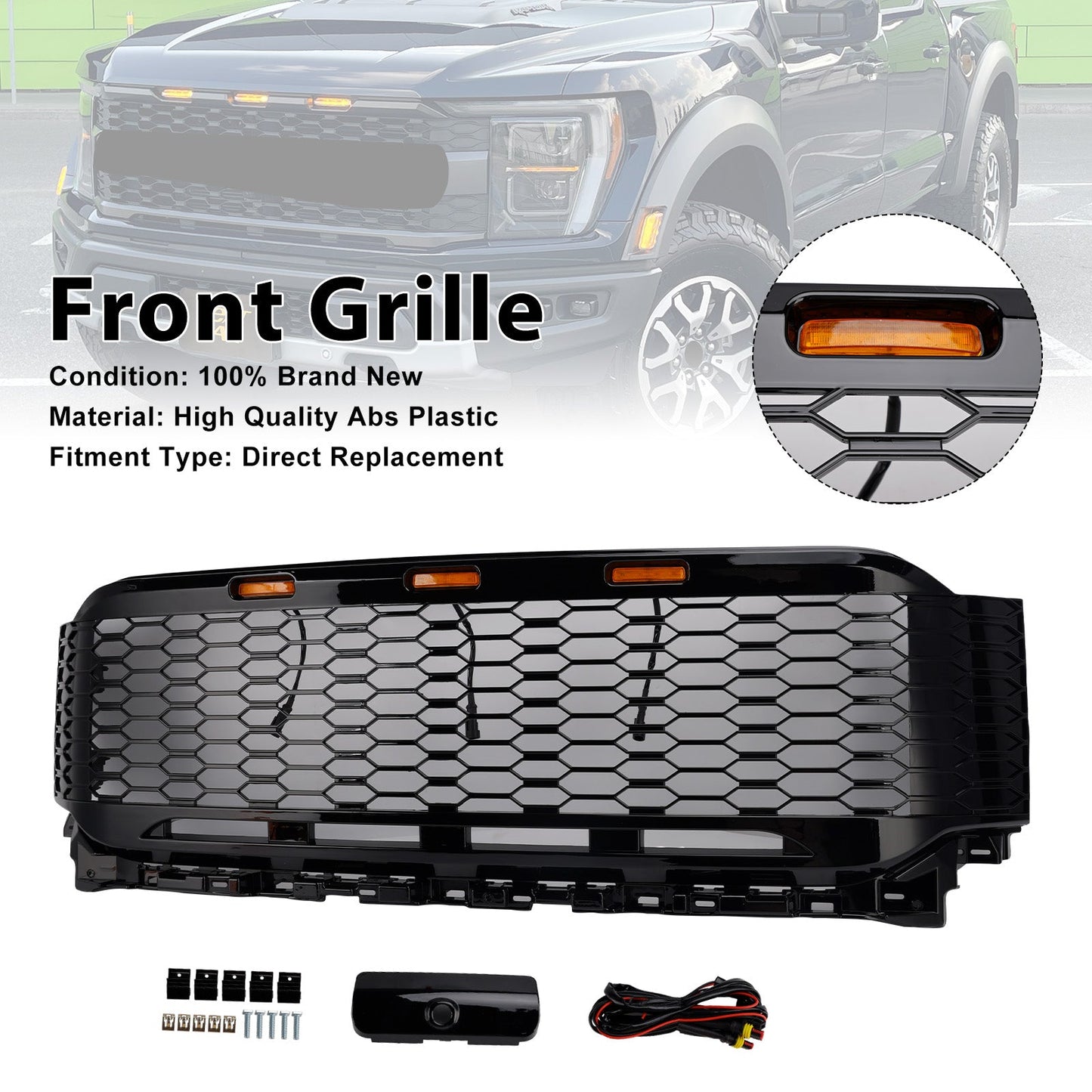 2021-2023 Ford F150 Raptor Replacement ABS Front Bumper Grille Grill W/ LED