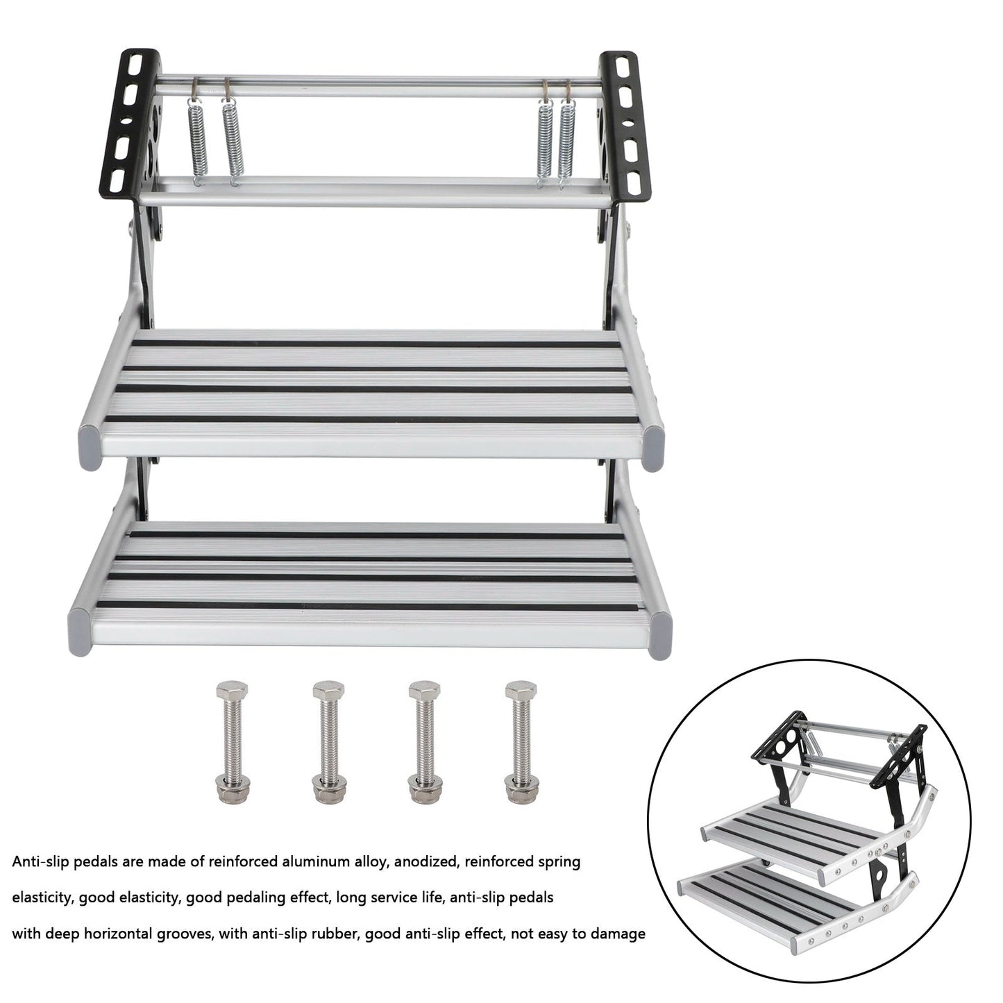 Aluminum Folding Caravan Steps Manual Double Pull Out Drop Down For Motorhome RV Campervan