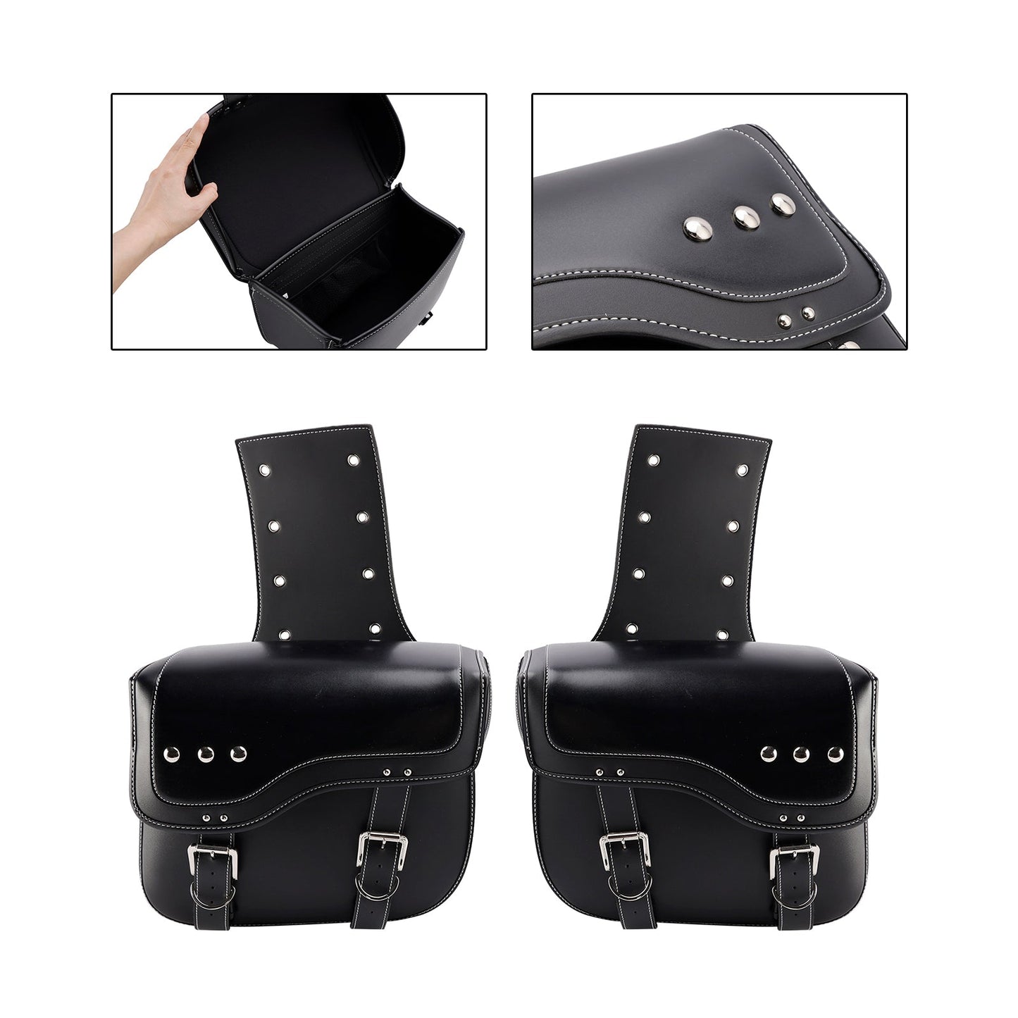 Universal Saddlebag Side Storage Tail Bag Pu Luggage Black 28L For Motorcycle