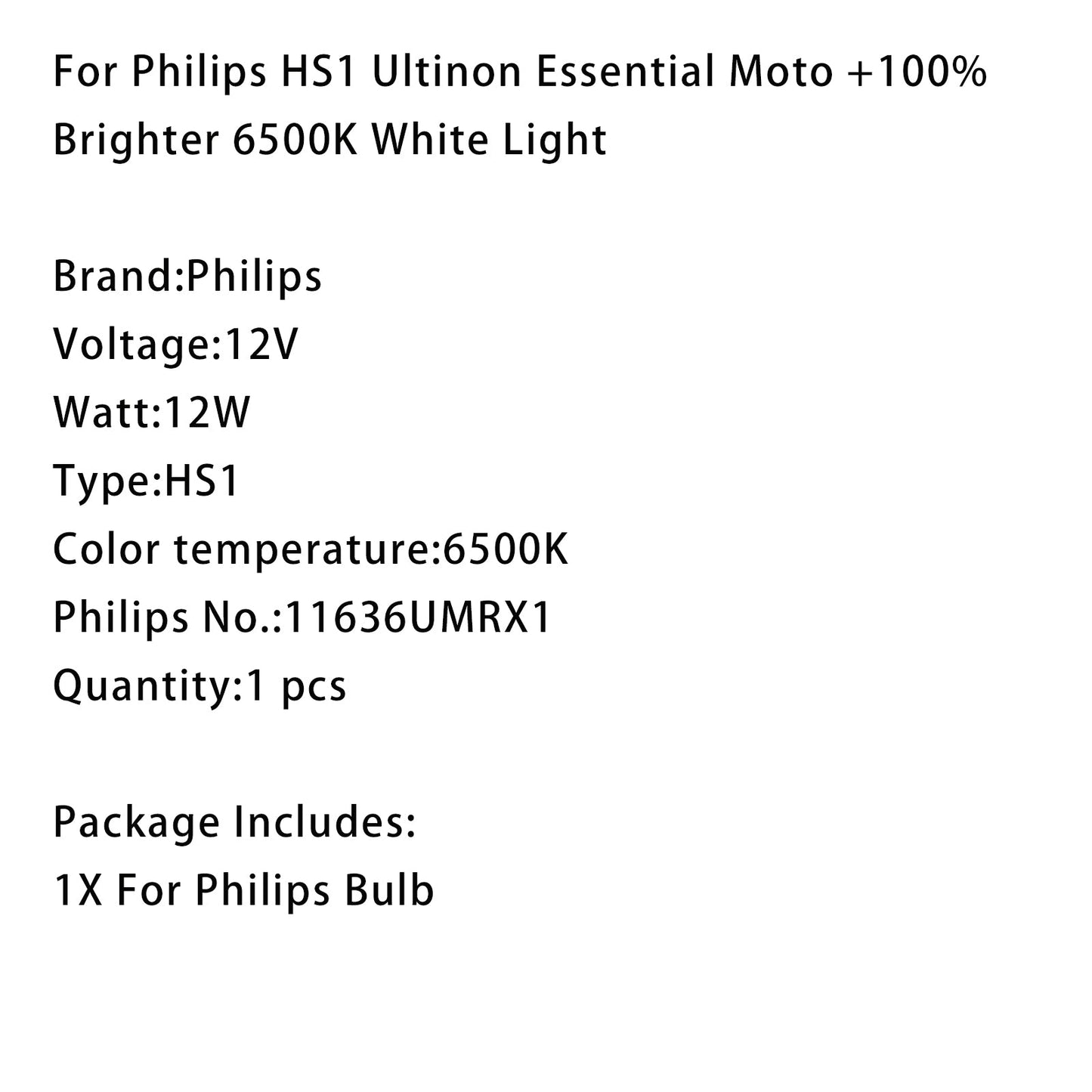 For Philips HS1 Ultinon Essential Moto +100% Brighter 6500K White Light