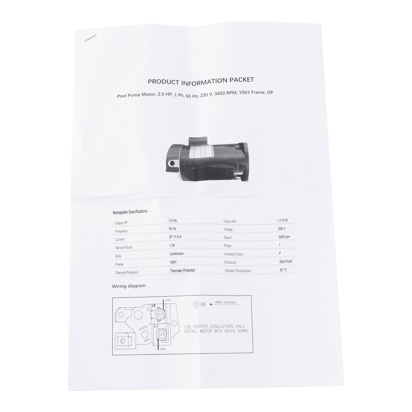 B2840 B840 2.5HP 230V Pool Pump Motor 56Y Frame Square Flange