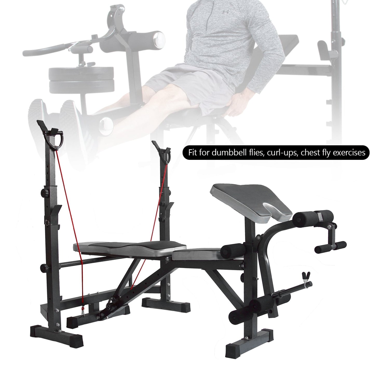 Full Body Workout Weight Bench Adjustable Folding Bench Press W/Barbell Rack