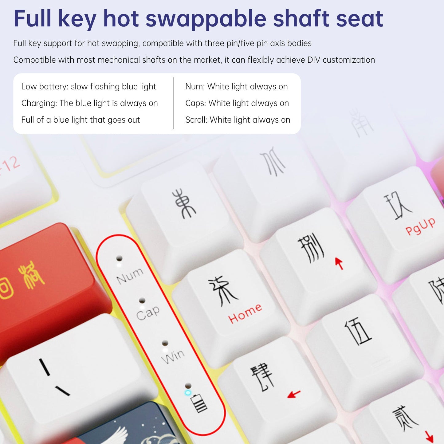 98-Key 2.4G Wireless Bluetooth Three-Mode Mechanical Keyboard RGB Hot-Swappable