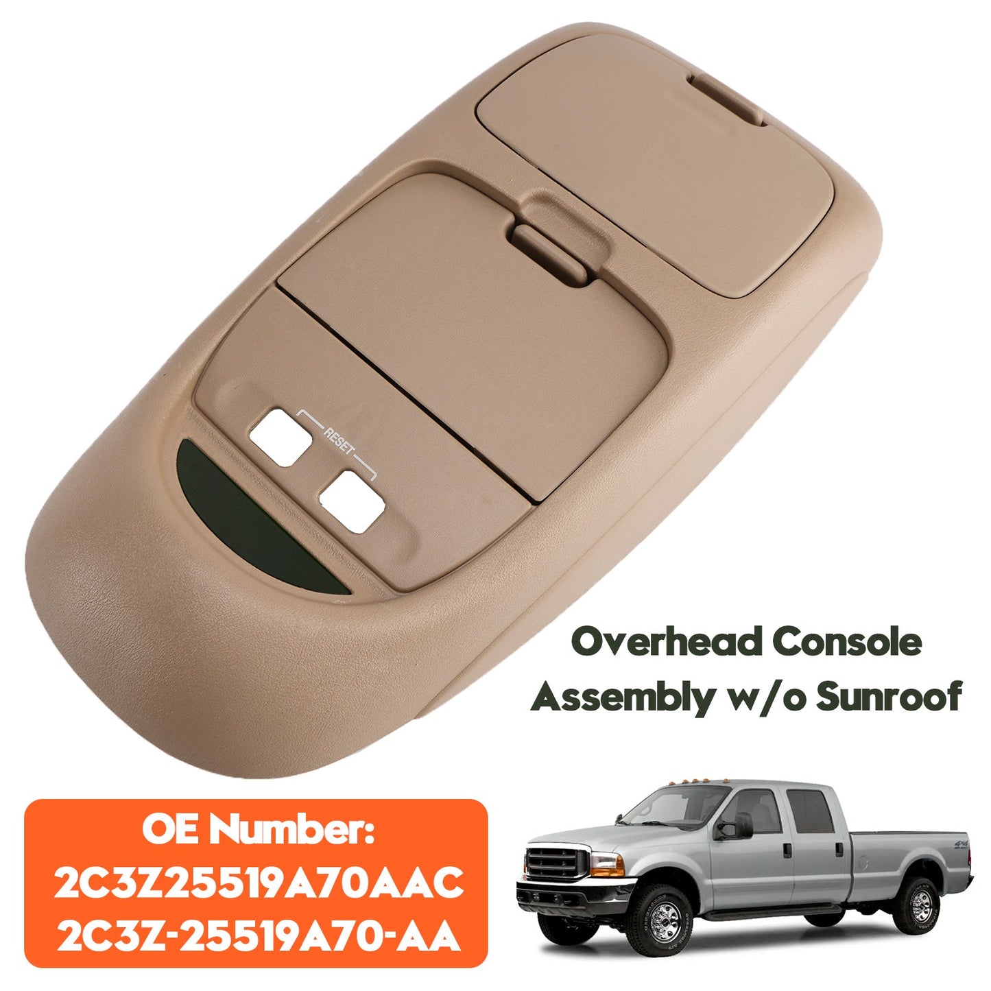 2002-2004 Ford F250 F-350 F-450 F-550 Super Duty Overhead Console Assembly w/o Sunroof Tan