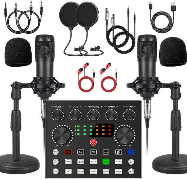 V8s Sound Card Live Sound Card Set for Podcast Record Sing Streaming and Gaming