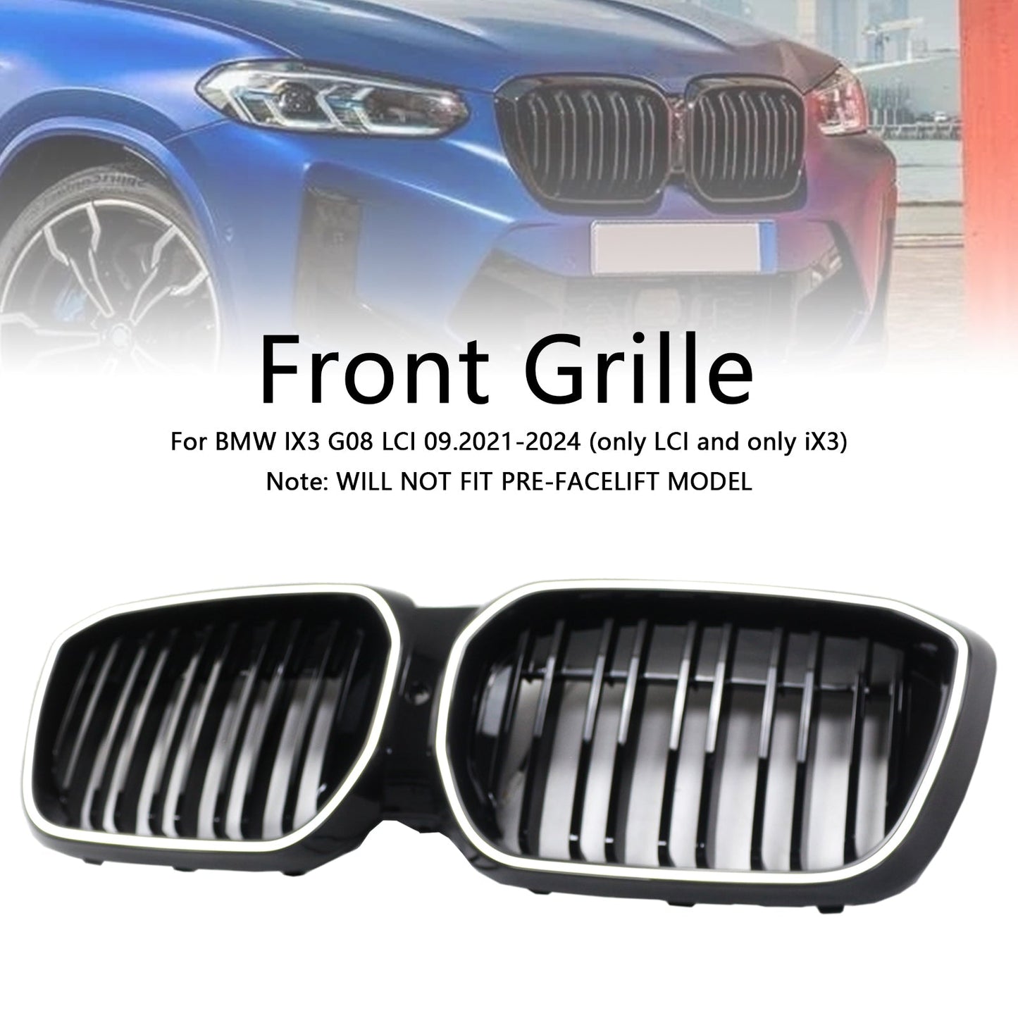 2022-2024 BMW IX3 G08 LCI Double Slat Black Front Kidney Grill Grille