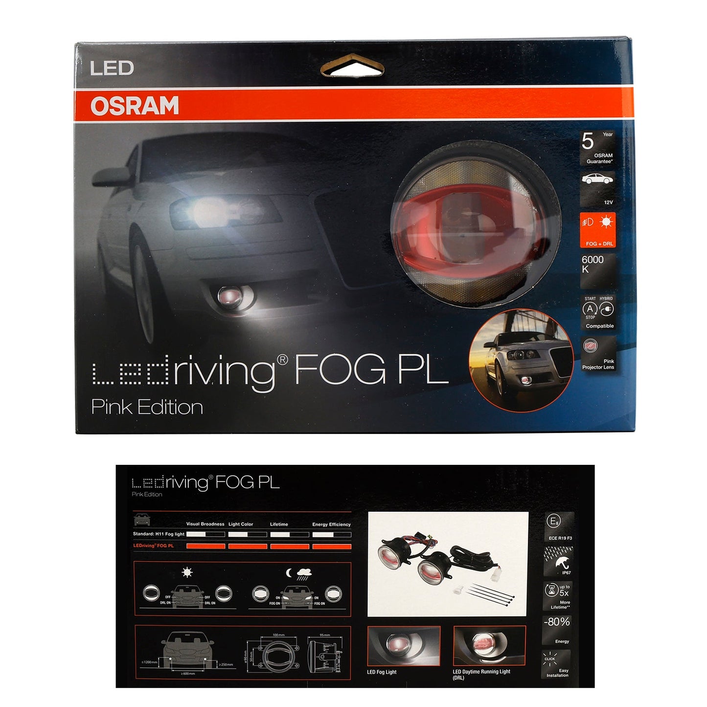 Car Light Ledtiving FOG DRL Pink Edition 90MM 6000K For OSRAM