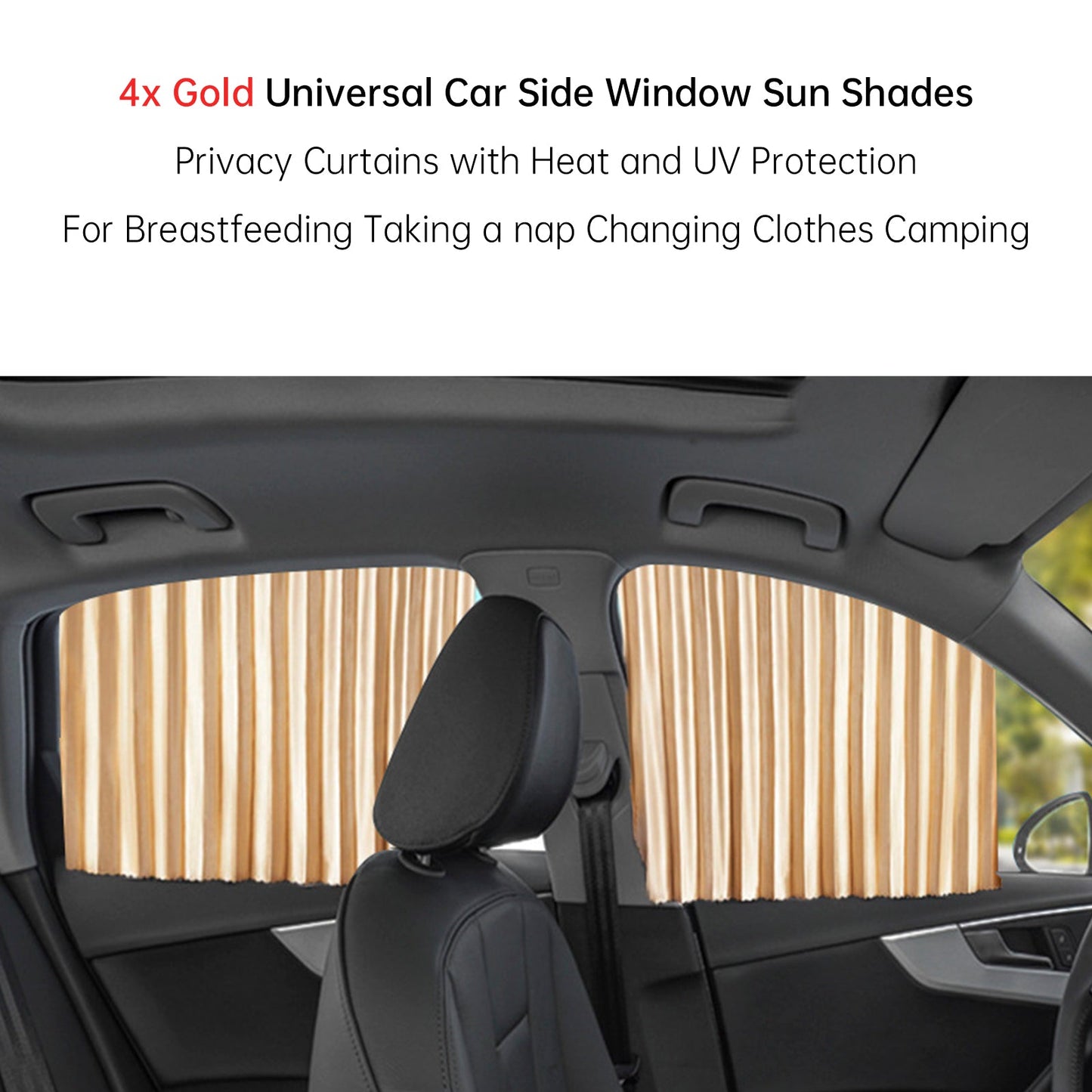 4 PCS Universal Car Side Window Sun Shades Gold For Breast feeding Taking a nap