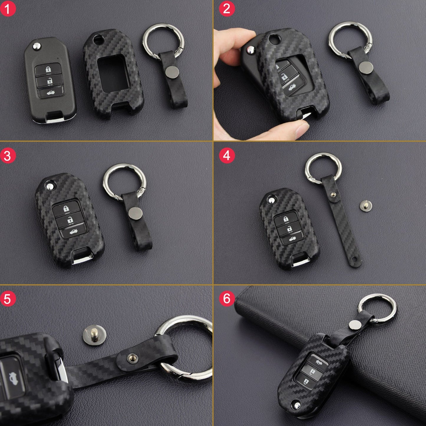 Leather Silicone Car Key Case Cover With Buckle For Honda Accord