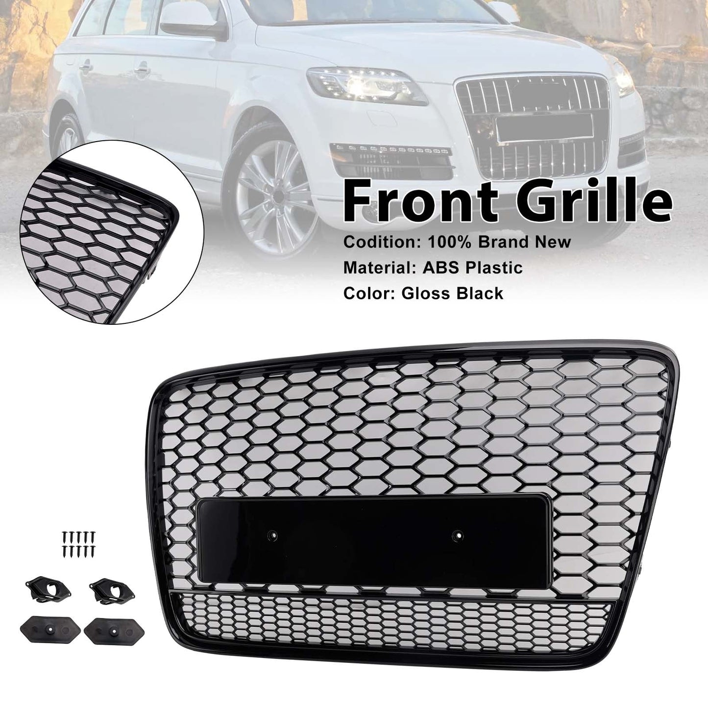 2005-2015 Fit for Audi Q7 Gloss Black Front Bumper Radiator Vent Mesh Grill Grille