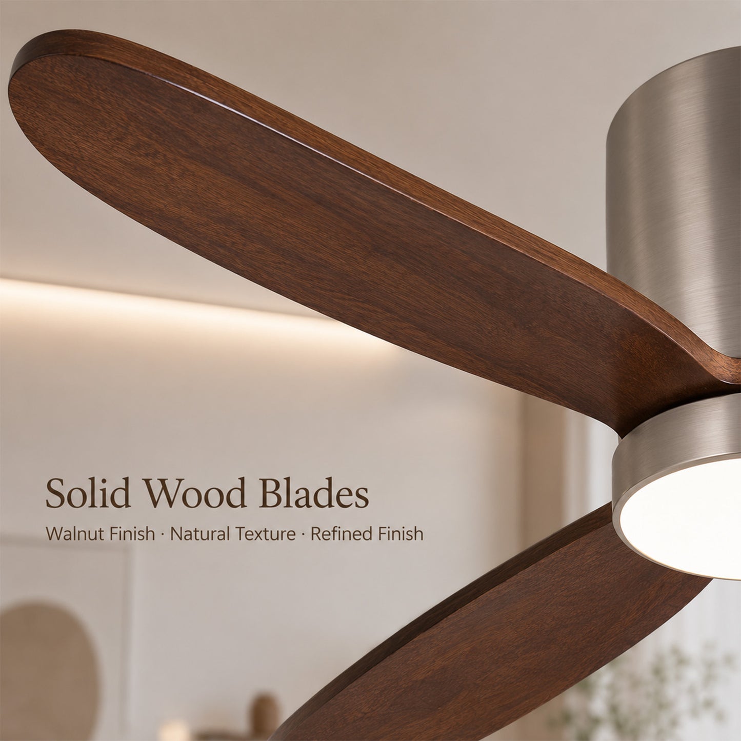 52" Flush Mount Ceiling Fan with Light APP & Remote Control Solid Wood Blades