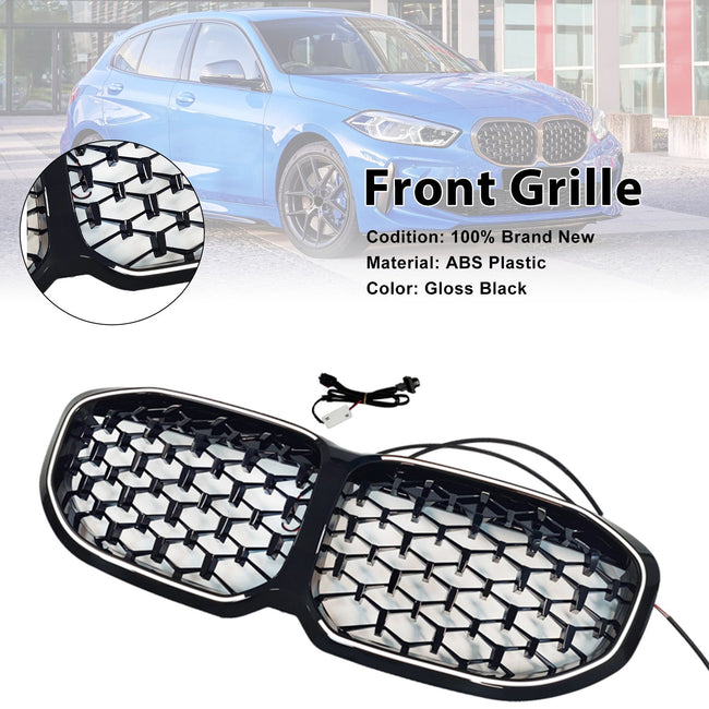 2019-2024 Fit BMW 1 Series F40 Diamond Front Kidney Grill Grille Gloss Black