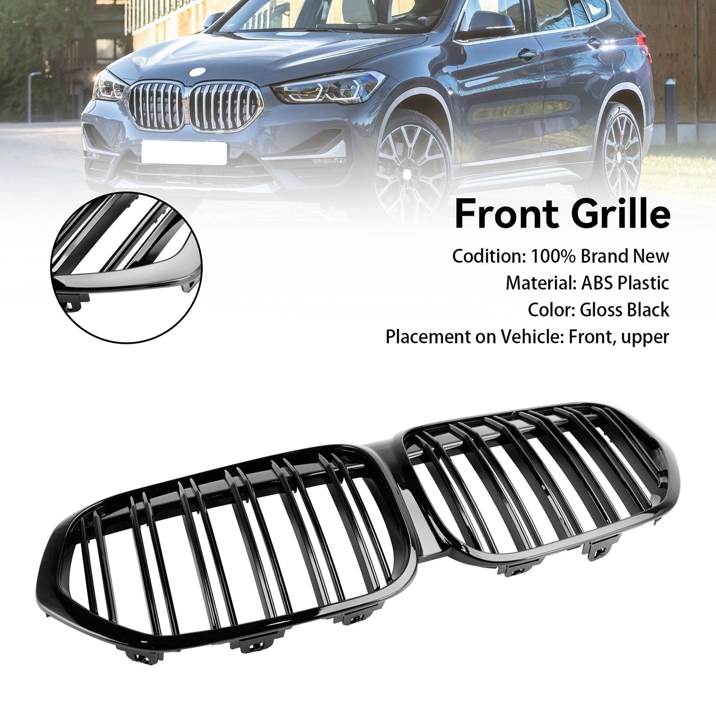 2019-2021 BMW X1 F48 F49 Dual Slat Gloss Black Front Kidney Grille Grill