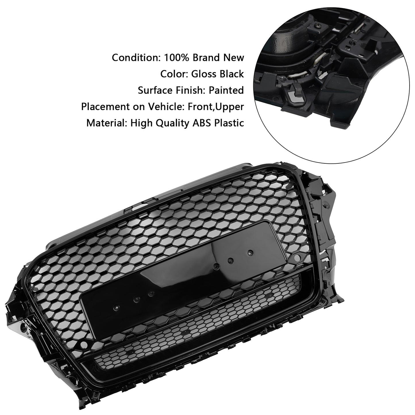 RS3 Style Front Henycomb Bumper Grill Grille Fit Audi A3 S3 2013-2016